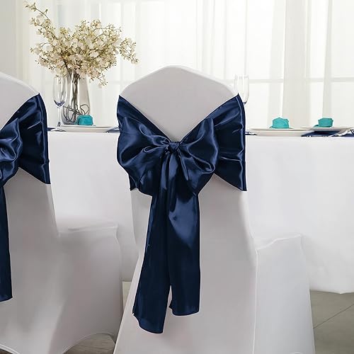 Miniatura 3 de Horbaunal Paquete de 12 caminos de mesa de satén azul marino de 12 x 108 pulgadas, caminos de mesa suaves para banquetes de boda, fiesta de