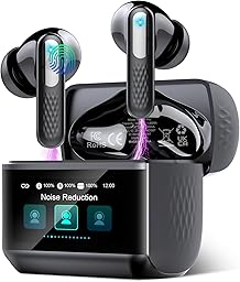 Wireless Headphones with LED Touch Screen, Bluetooth 5.4 HiFi Stereo Headphones with HD Mic, 48H Wireless Headphones with Noise Reduction ANC+ENC, IP7 Waterproof, Glossy Black