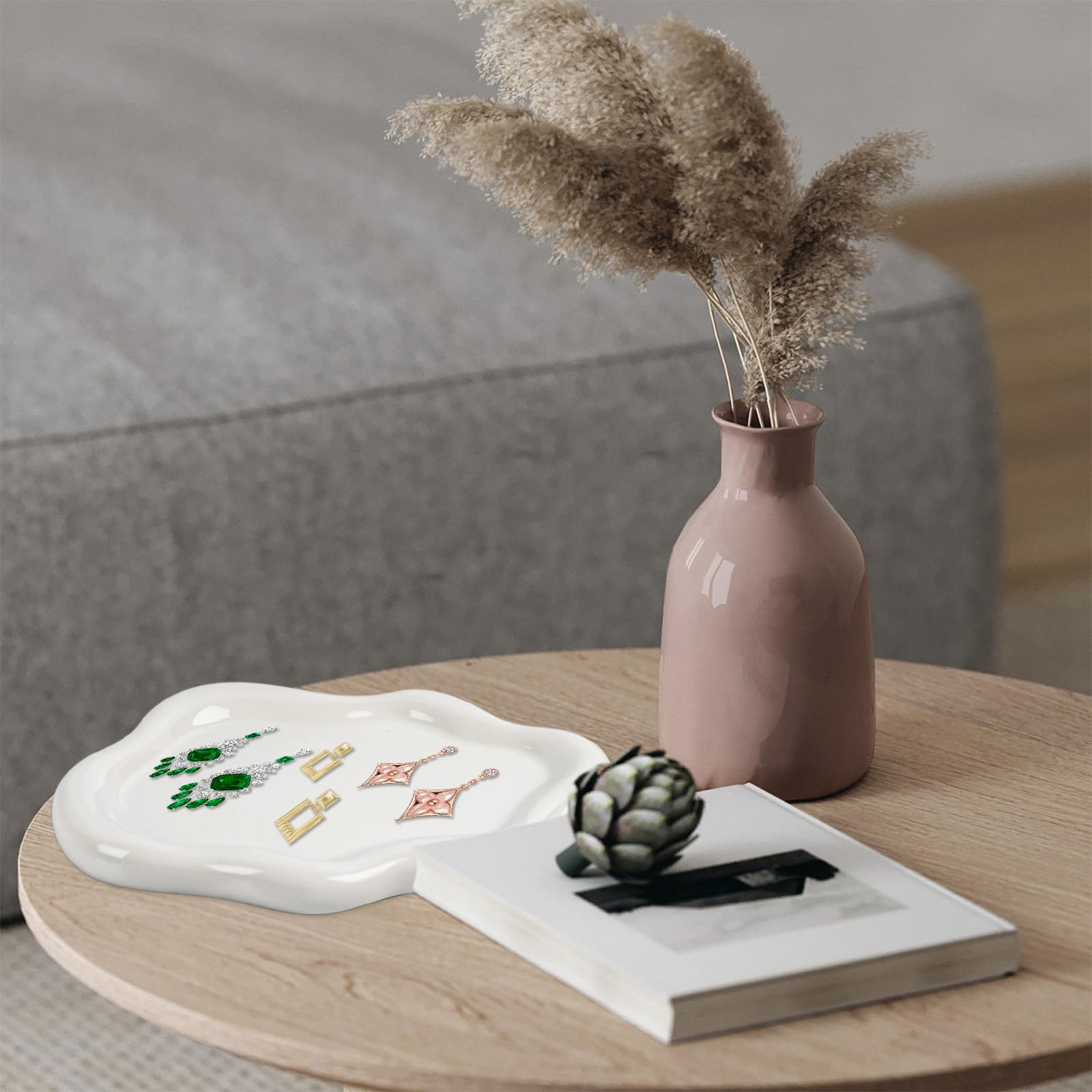 Cozlly Plateau à Bijoux En Céramique Blanc - Design Nuage Minimaliste - Pour Rangement Bagues, Boucles D'Oreilles - Décoration Table Commode