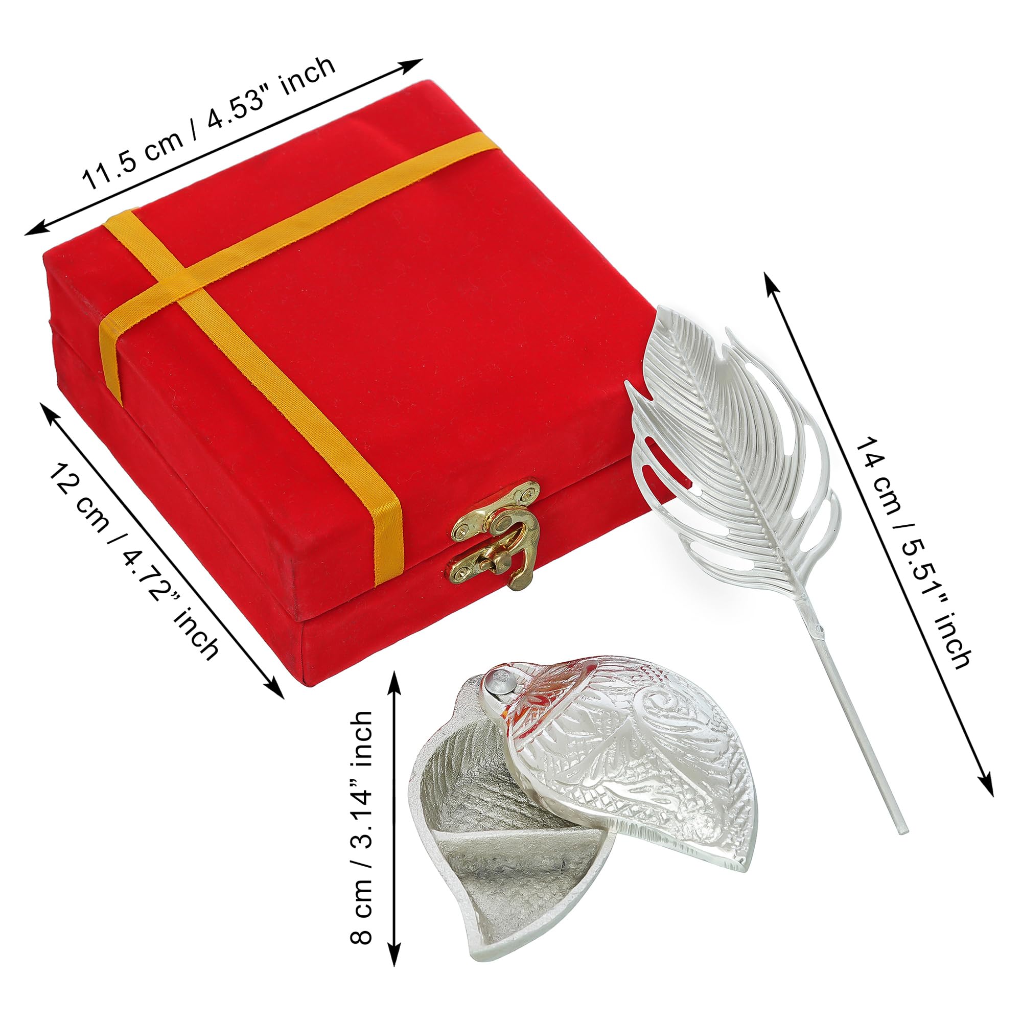 Webelkart Premium Silver Kumkum Box With Leaf And Red Velvet,Roli|Chawal|Chandan|Haldi|Kumkum Puja Box|Sindoor Box- Diwali Gift Item,Roli Chawal Box (Antique) 3