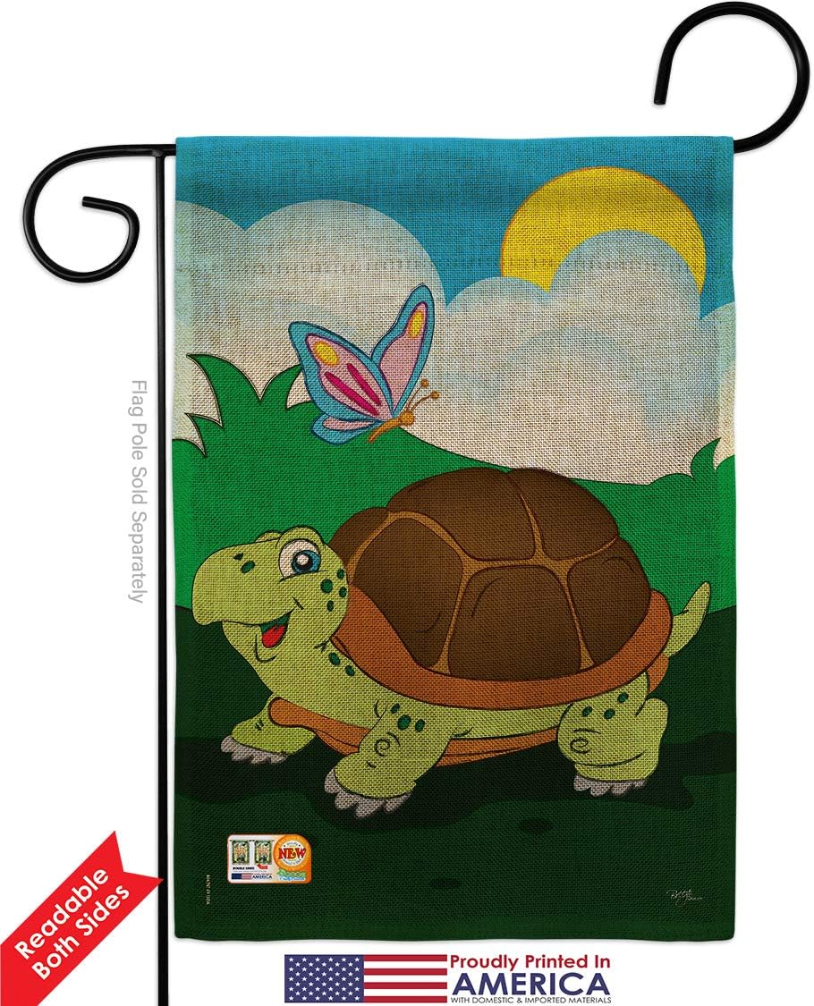 Turtle Burlap Garden Flag Animals Critter Bee Ladybug Animal Pet Nature Creature Small Decorative Gift Yard House Banner Double-Sided Made In USA 13 X 18.5