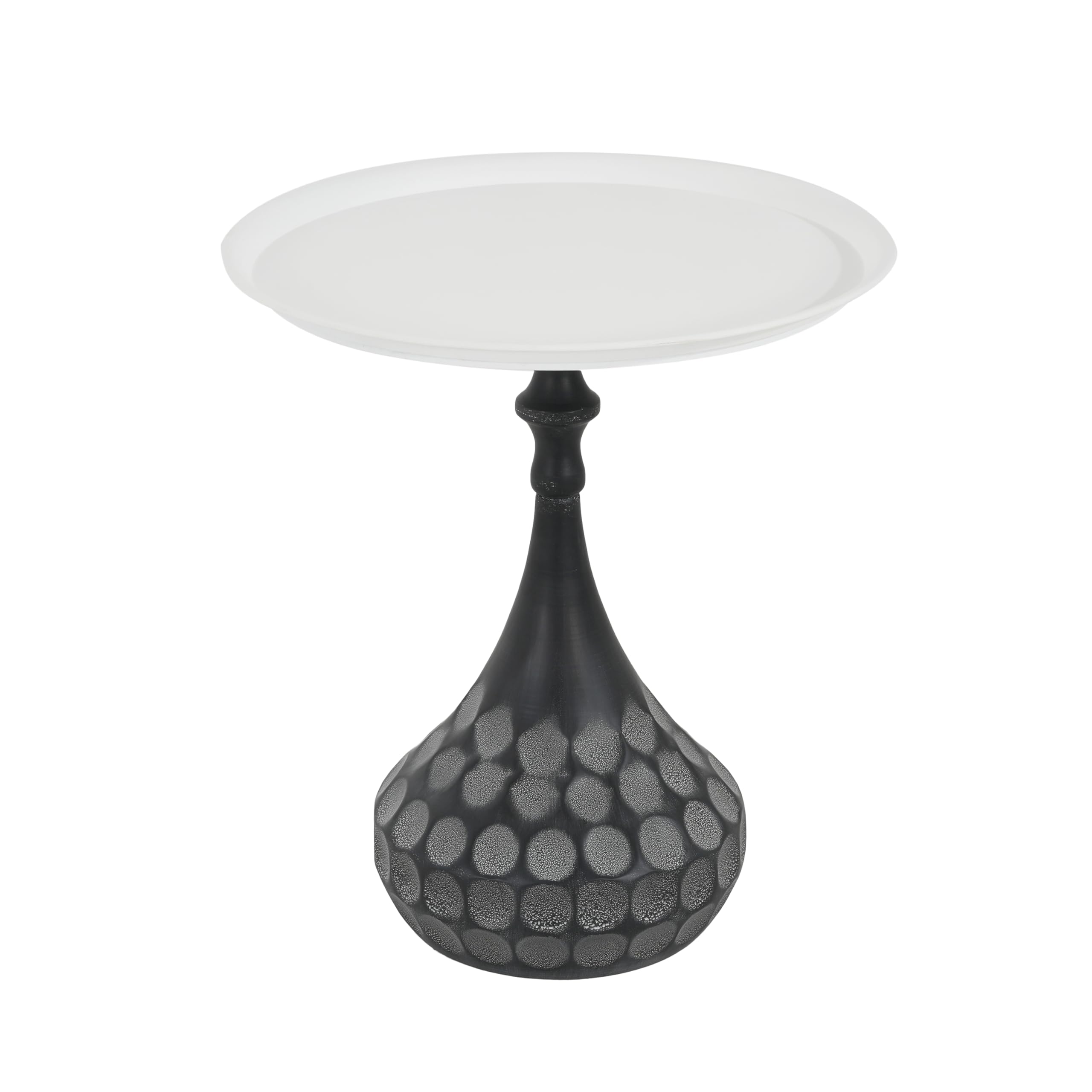 Christopher Knight Home Jorine Accent Side Table, Metal End Table, Round Tabletop, Hand-Hammered Texture Pedestal, Sofa Side Desk, Small Nightstand for Living Room, Easy Assembly, White+Black