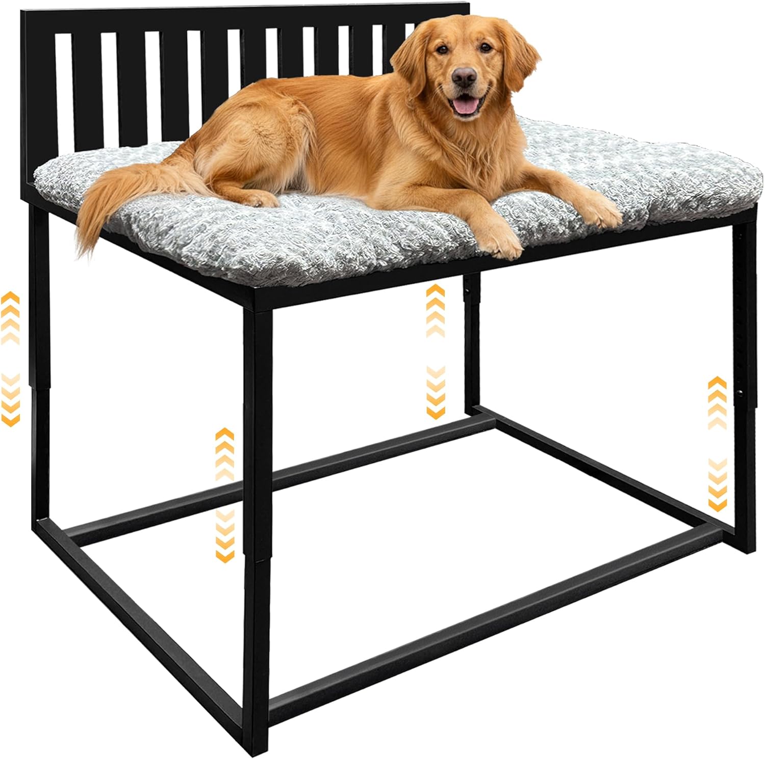 Beside Dog Bed,Adjustable Height Wood Side Panel Dog Bunk Beds,40.5''x28.5'' Metal Dogs Bed Frame with Cushion,Large