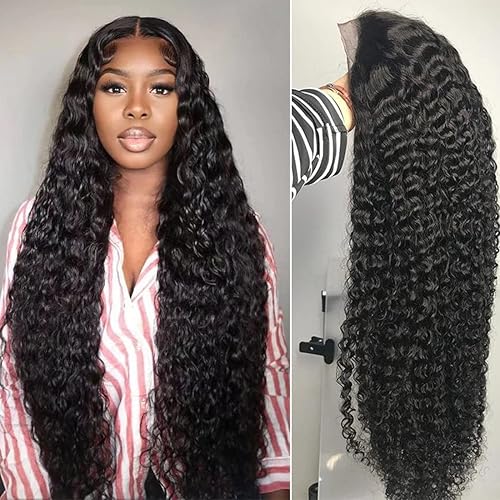 Teotuli Curly Frontal Wigs Human Hair 13x4 Deep Wave Lace Front Wigs For Black Women 150% Density Lace Front Wigs Human Hair With Pre Plucked Baby Hair Curly Human Hair Wig (32inch)