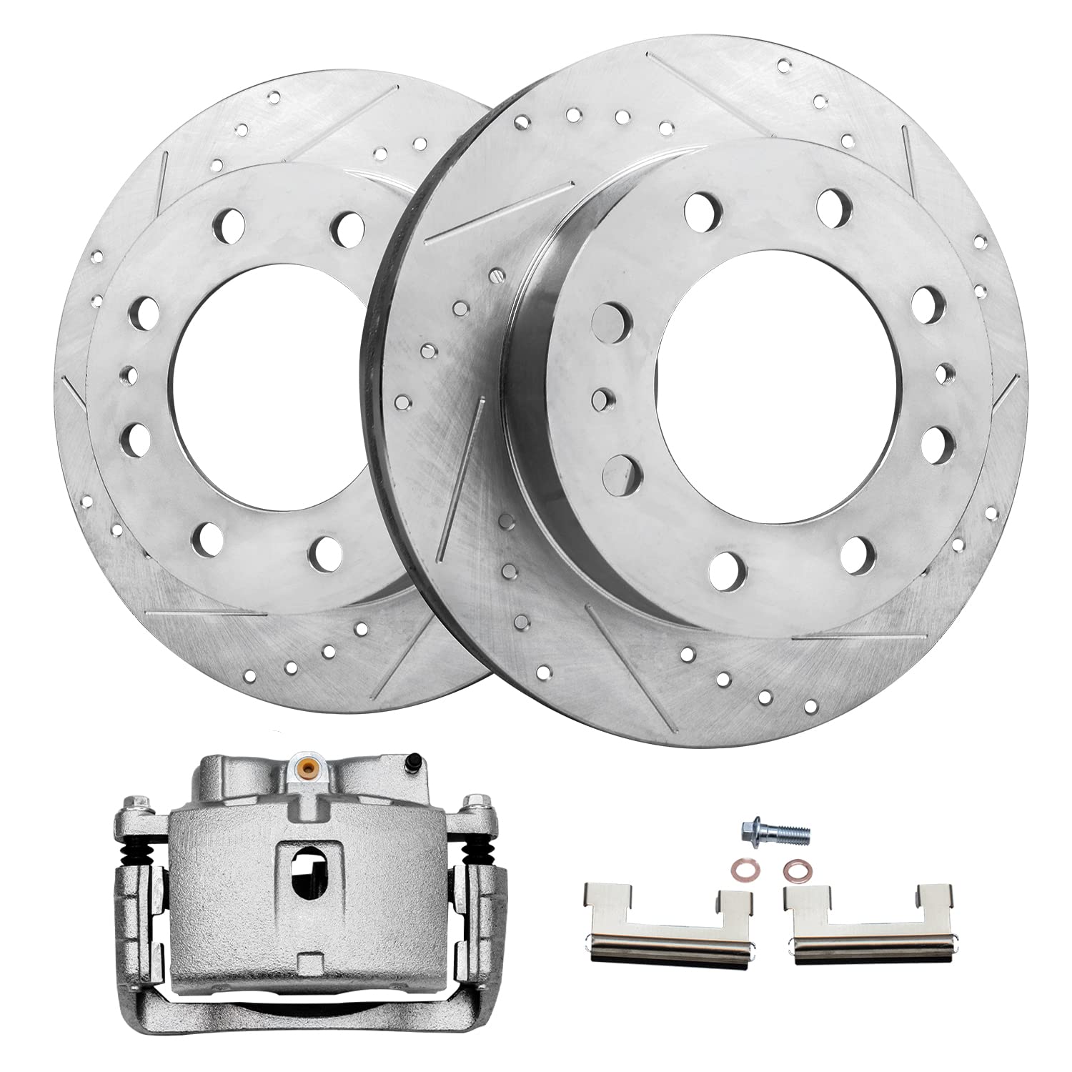 Detroit Axle - Front Drilled and Slotted Rotors with Right Brake Caliper
