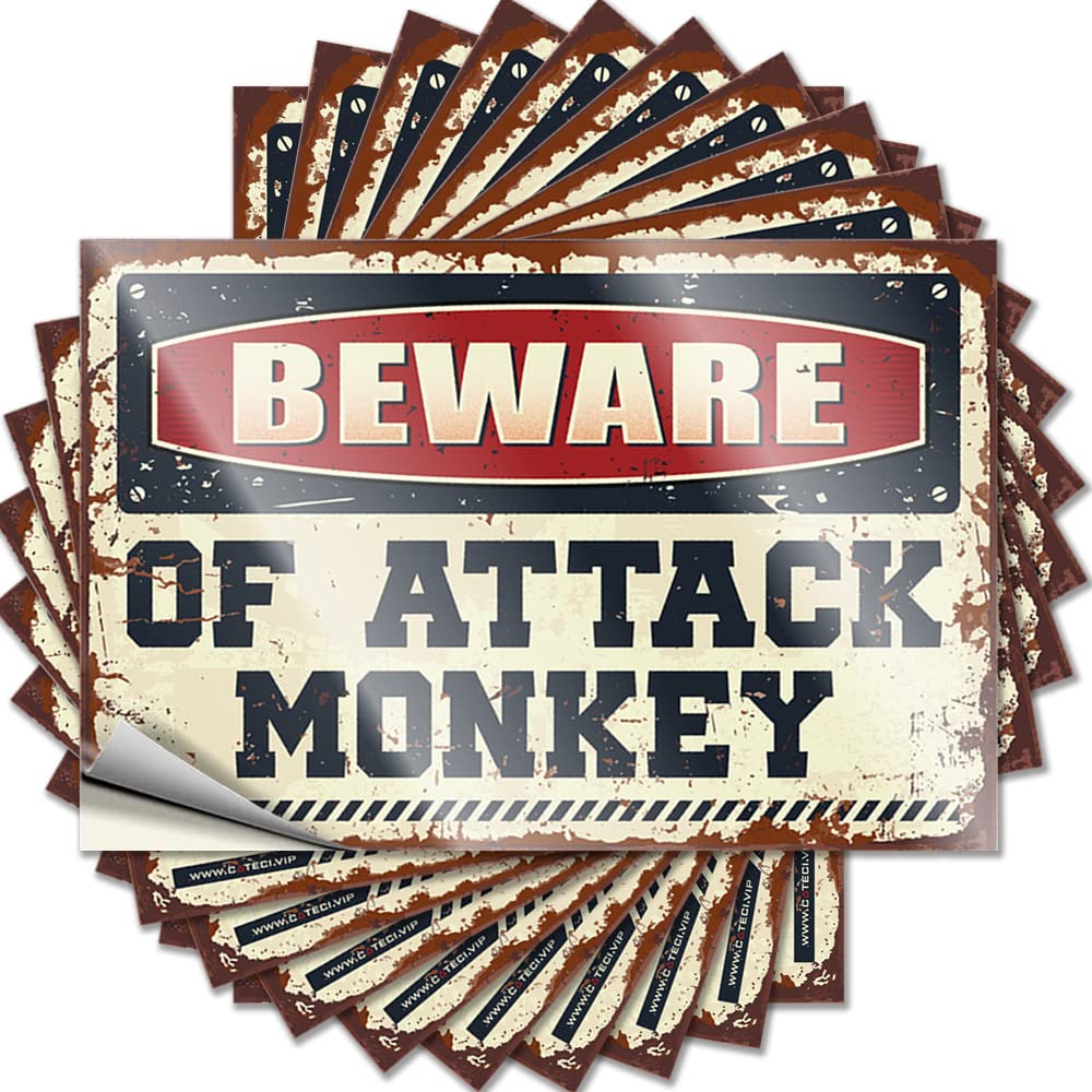 Hardhat Stickers and Decals Beware of Attack Monkey Funny Sticker 10 Pcs Prank Stickers for Adults Man Cave Bar(8X12CM)
