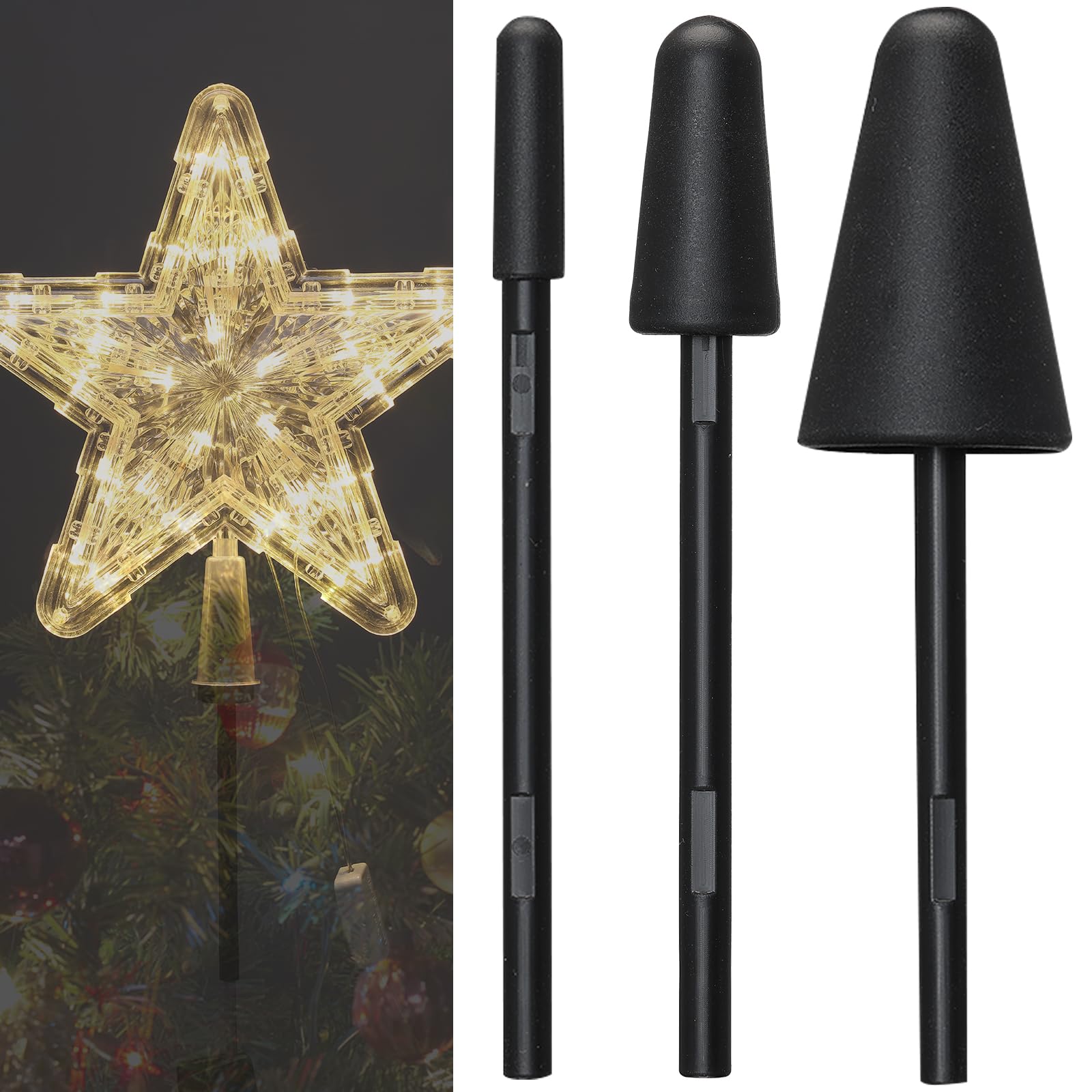 Lightweight Christmas Tree Topper Holder 3Pack, Black Angle Star Tree Topper Stabilizer with Tape, Fits All Clip on Tree Topper
