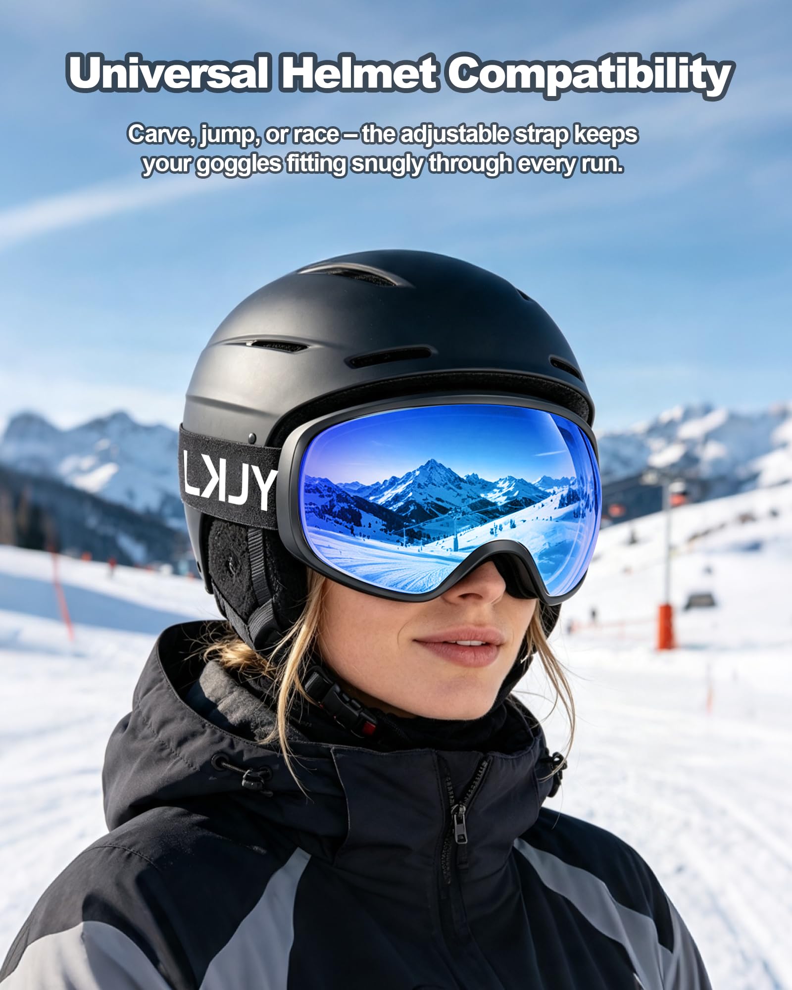 Lunettes de ski pour homme et femme, verres double couche, anti-buée et anti-rayures, protection à 100 % UV, lunettes de planche à neige pour adultes et jeunes, motoneige, parachutisme