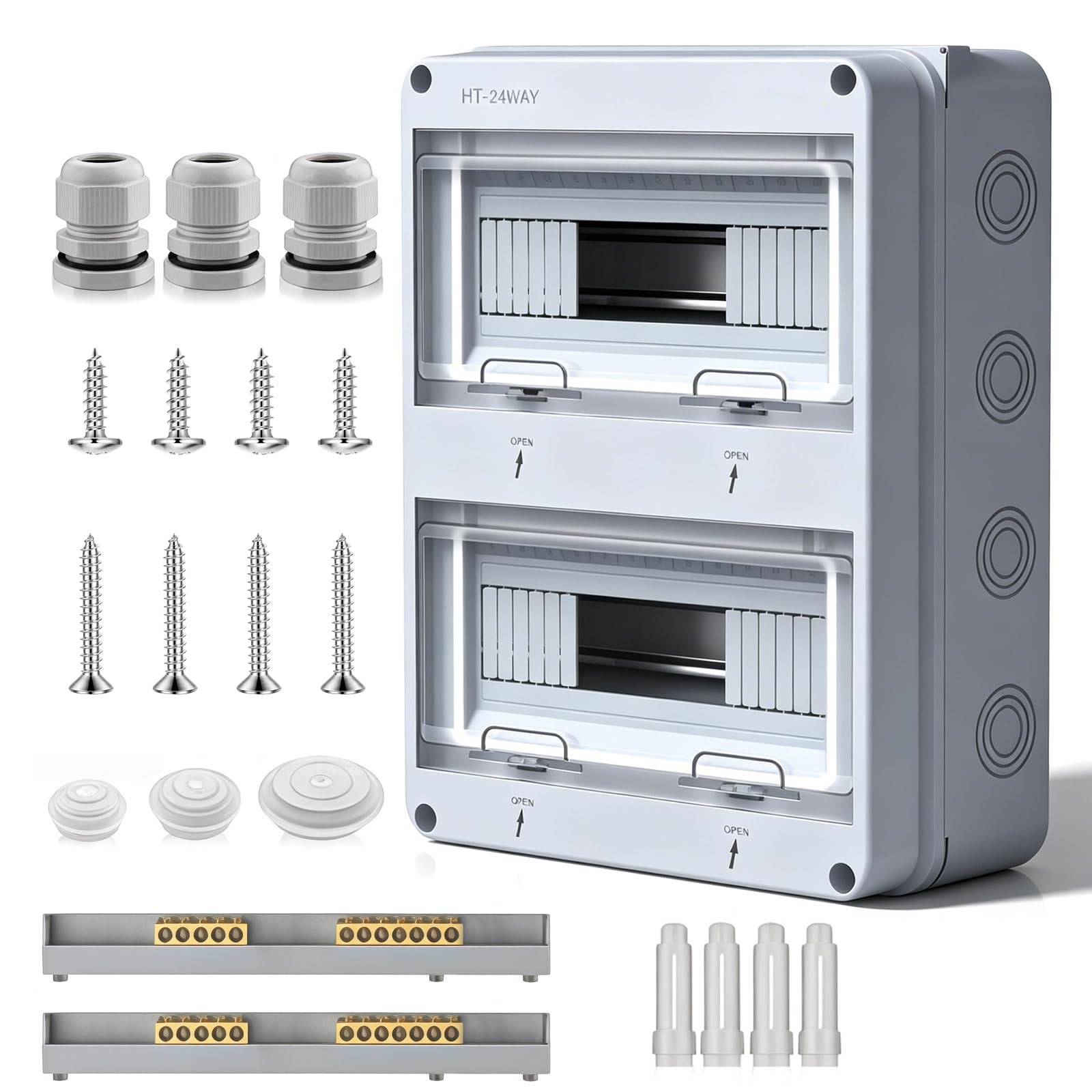 Cuadro eléctrico sobresaliente, 2 filas, 24 módulos, caja de distribución aparente, IP65, adecuado para ambientes húmedos, pequeña tabla de distribución, ideal para jardines villas y otros