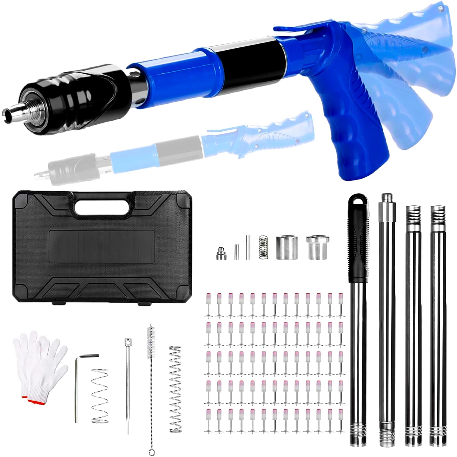 Pistola Manuale Sparachiodi Kit,Chiodi Regolabile 5 Velocità Pistola sparachiodi,con 120 pezzi per Unghie Rotonde,Strumento Per Inchiodare, Spazzola Per la Pulizia