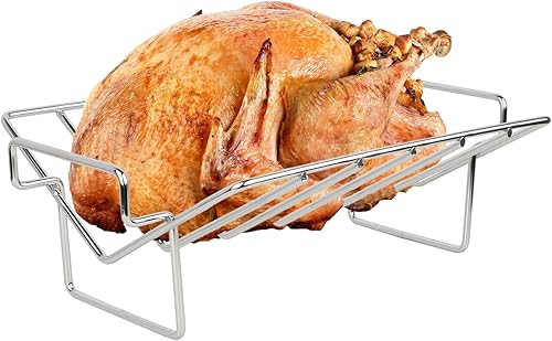 Miniatura 9 de Soporte para asar pavo de Acción de Gracias para ahumador y parrilla, estante de acero inoxidable para asar y ahumar, para huevos verdes grandes y