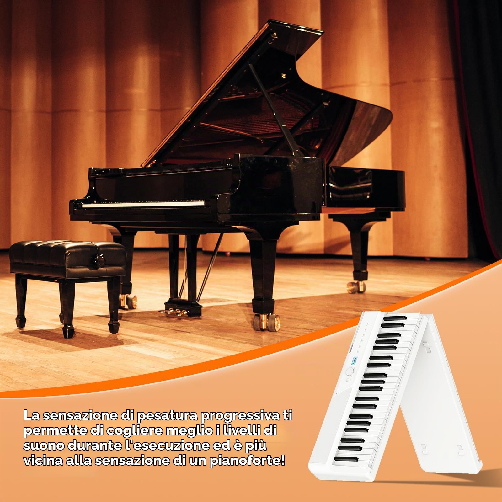 TERENCE 30W Pianoforte digitale Il pianoforte elettronico pieghevole più sottile e leggero Tastiera pesata a 88 tasti Touchpad a specchio Con interfaccia Bluetooth e MIDI Suona stili diversi Bianco