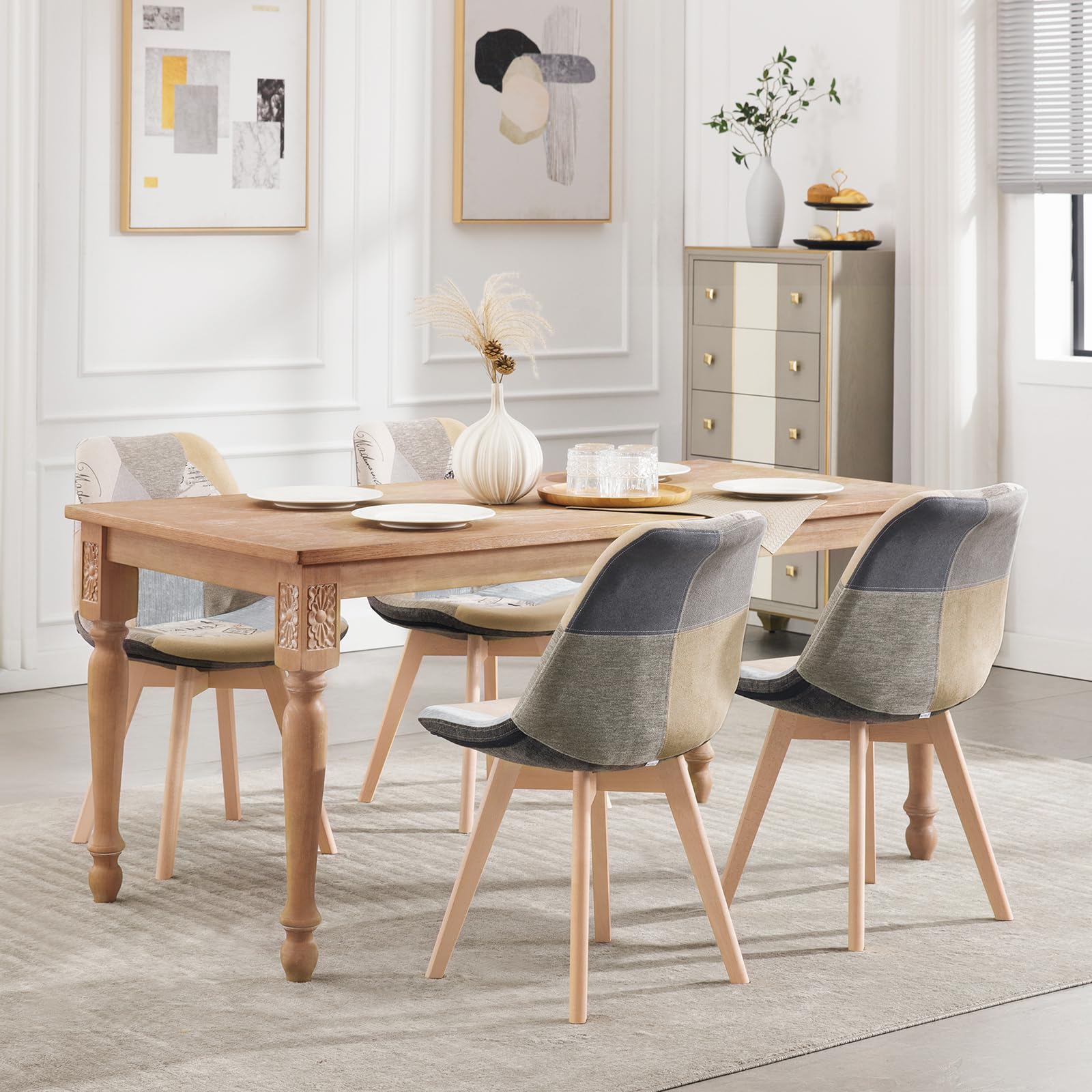 Set 4 Sedie Da Pranzo WOLTU Con Schienale In Lino - Gambe In Legno, Stile Moderno - Foto 5