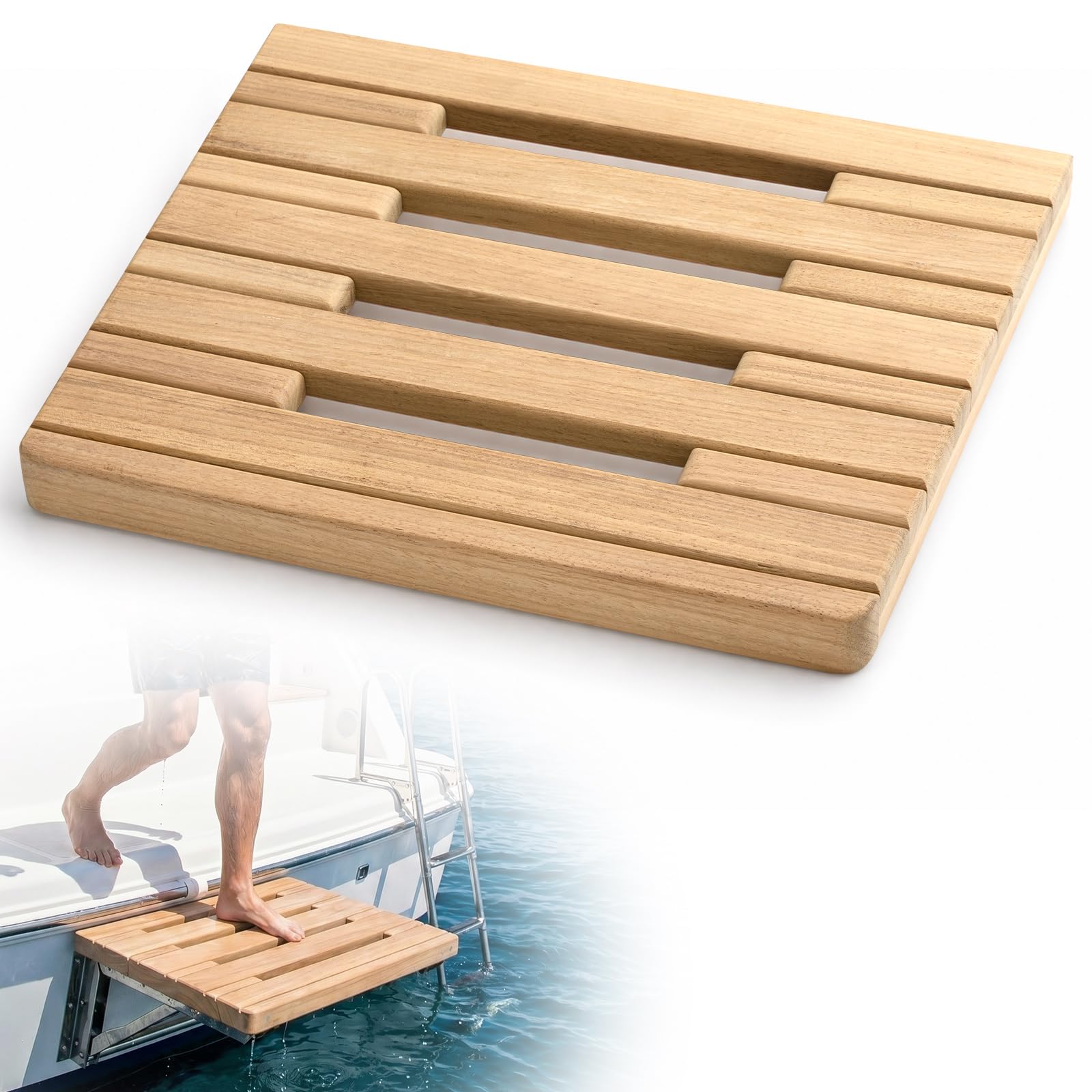 Photo 1 of Novabright Teak Swim Platform for Boats, Marine Teak Wood Decking Step/seat, 18" x 15" x 1.3" Non-Slip Boat Boarding and Resting Accessory Universal Replacement for Yacht, Sailboat, Dock