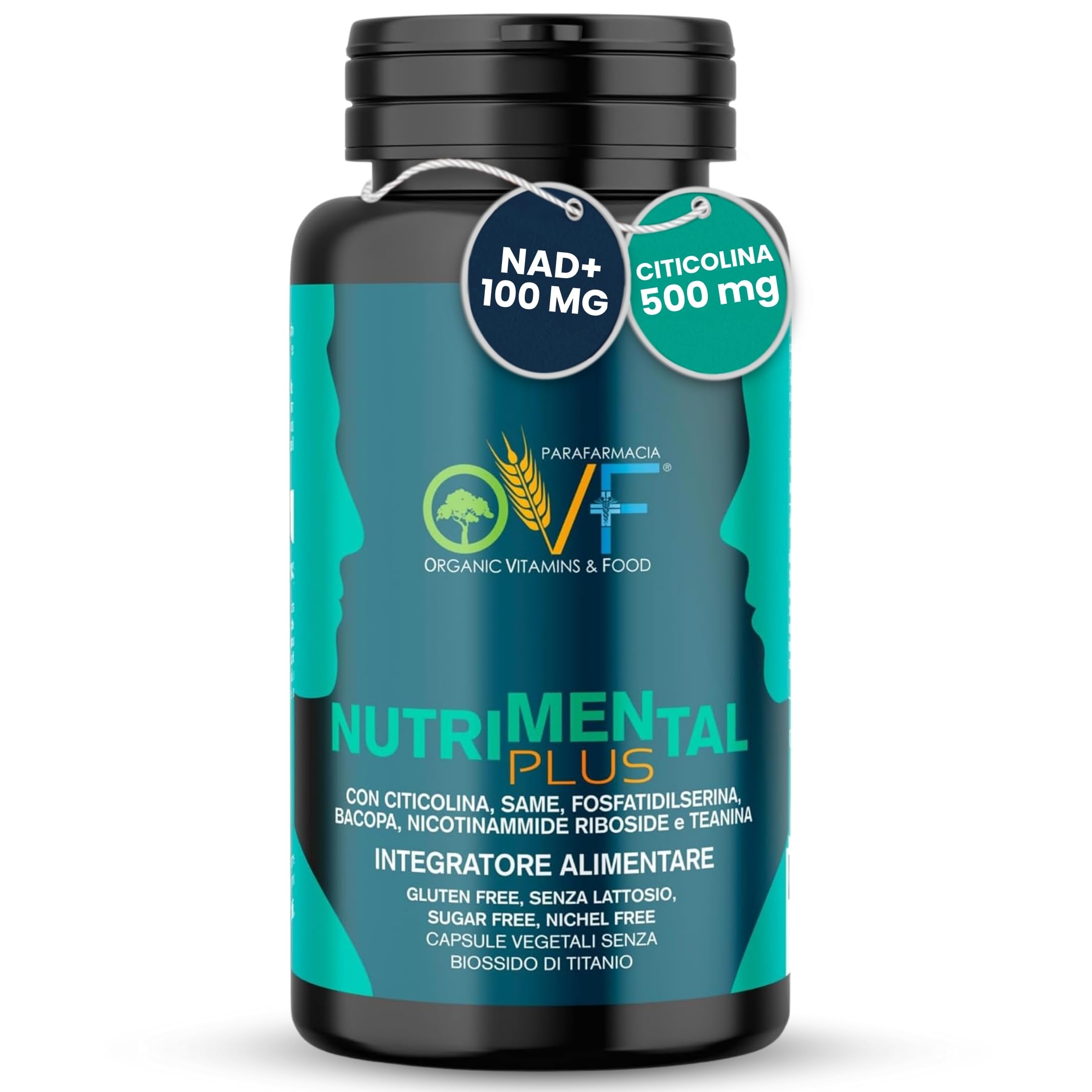 OVF Nutrimental Plus 500mg di Citicolina 60 cps, Integratore Studio Memoria e Concentrazione, contro la Stanchezza Mentale con Fosfatidilserina e Bacopa - per Ragazzi, Universitari, Studenti e Adulti