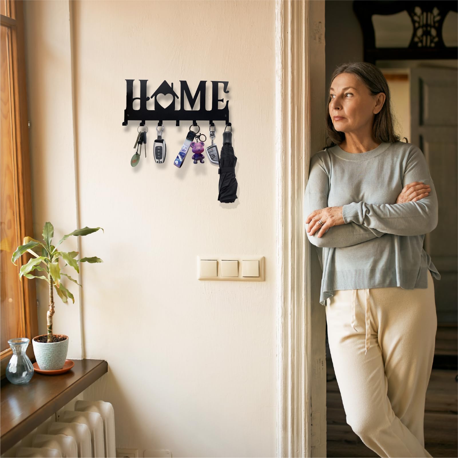 OHOBABY Wall Key Holder With Mail Basket - 5 Hooks, 'HOME' Sign, Matte Black, Easy Mount - View #6