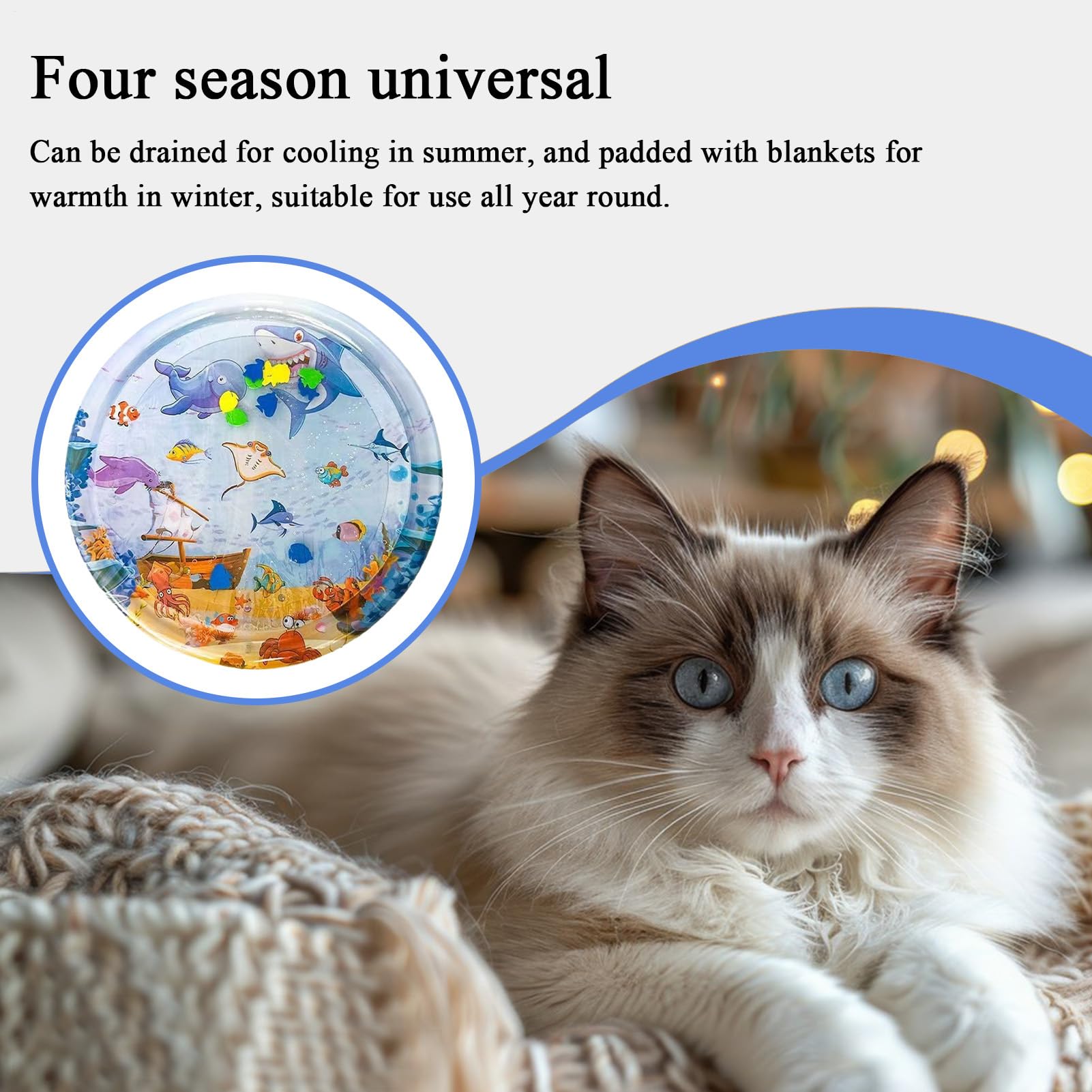Letto Ad Acqua Per Animali Domestici, Tappeto Sensoriale Ad Acqua, Cuscino Da Gioco Per Gatti,materasso Ad Acqua Rinfrescante Con Gonfiatore, 100Cm, Rotondo