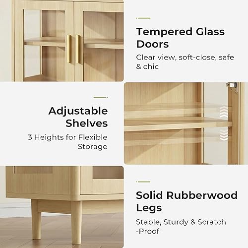 Miniatura 5 de IRONCK 59'' Sideboard Buffet Cabinet with Drawers, Modern Kitchen Storage Cabinet with Adjustable Shelves and Tempered Glass Doors, Wood Coffee Bar