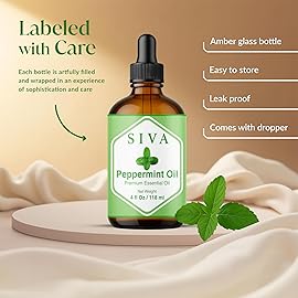 Siva Peppermint Essential Oil - 4 Fl Oz - 100% Natural Peppermint Oil - for Diffuser, Face, Skin Care, Aromatherapy, Hair Care, Scalp and Body Massage - with Dropper
