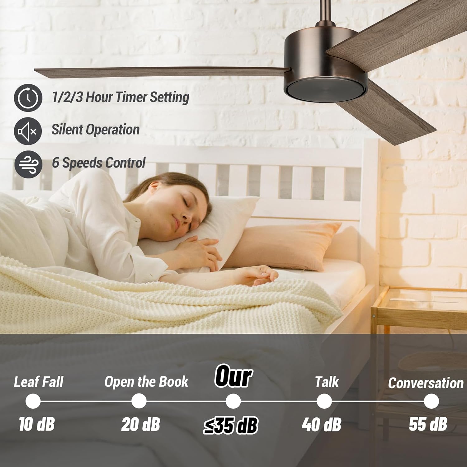 52" Ceiling Fan with Remote No Light - Dual Color Blades - DC Motor - Reversible Function - Quiet Operation for Light Sleeper - Suit for Bedroom and Patios - Bronze