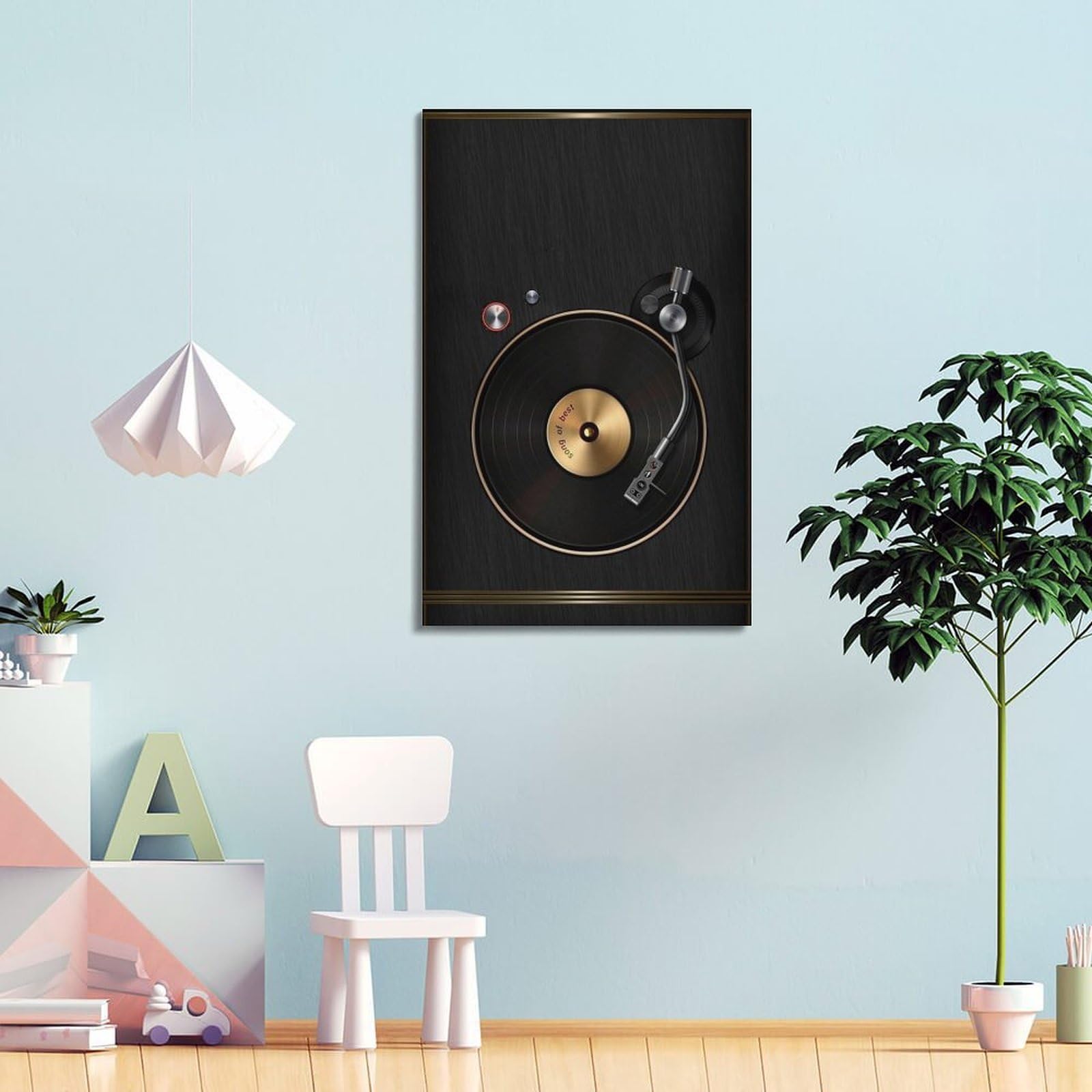 Gramofon ze złotym akcentem płyta winylowa sztuka ścienna, elegancka muzyka retro dekoracja do domu i salonu plakat dekoracyjny obraz na płótnie plakaty ścienne i obraz artystyczny druk nowoczesny