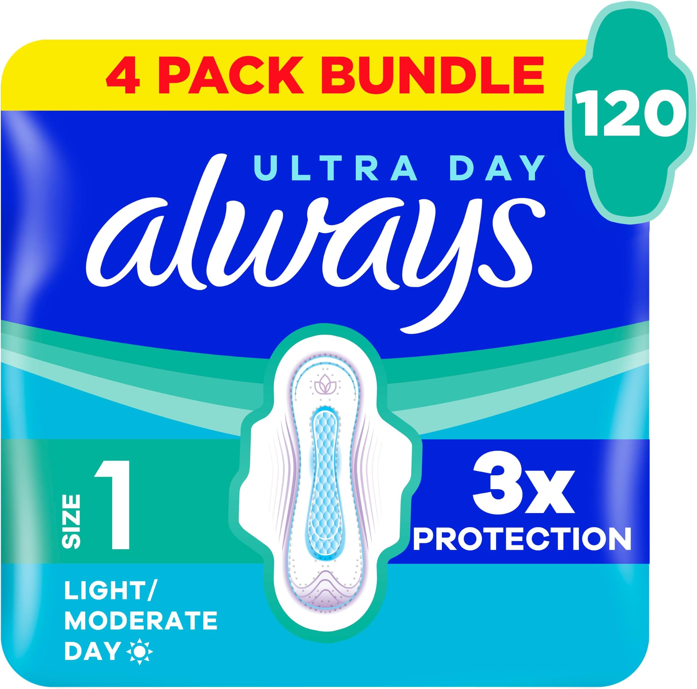 Always Ultra Sanitary Towels/Pads with Wings, Normal Size 1, Ultra Thin, 128 Towels (32 x 4 Packs), SUPER SAVING BOX, Odour Neutraliser, Super Absorbent Core
