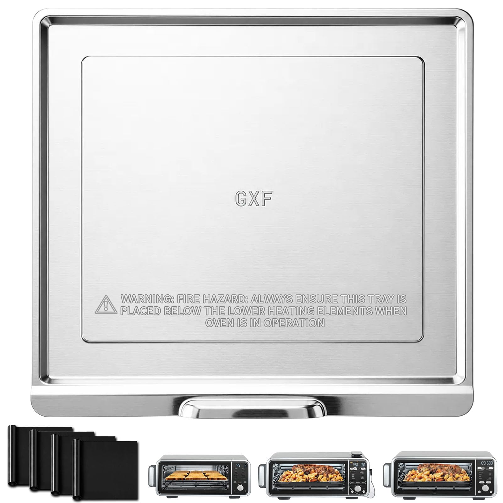 GXF Air Fryer Replacement Tray for Ninja Foodi SP201 SP301 SP351 Air Fryer Oven, 13″×13″Air Fryer Accessories with 4 PCS Fiberglass Oven Liners for Ninja Air Fry Countertop Oven,Dishwasher Safe