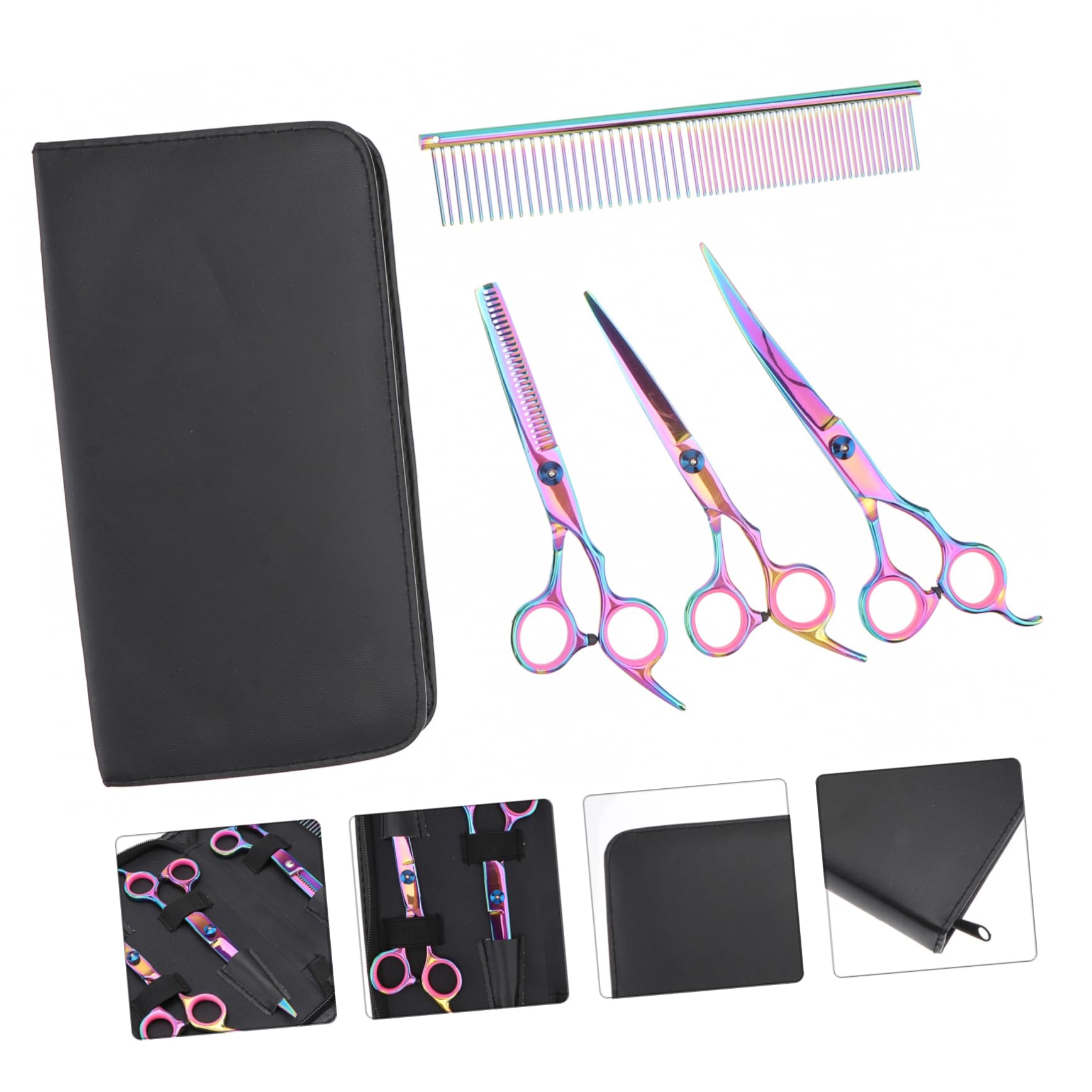 Set Forbici da Parrucchiere in Acciaio Inox 4 Pezzi | Denti Taglio e Taglio Piatto, per Casa e Salone Professionale, Adatto a Chioma e Animali Domestici