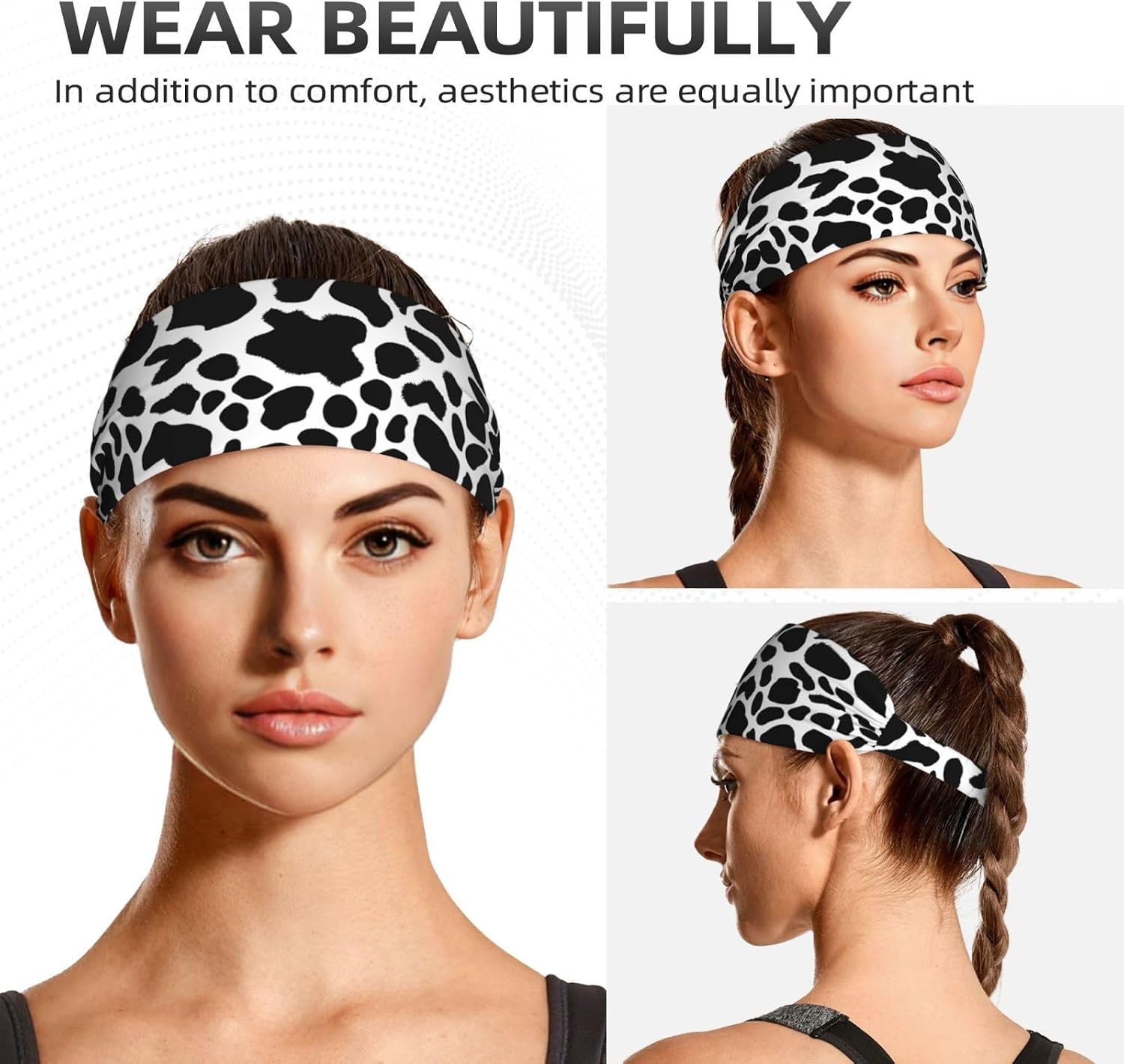 Cow Fur Print Elastic Exercise Headband for Sports & Workouts