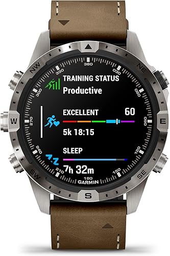Miniatura 7 de Garmin MARQ Adventurer (Gen 2) Reloj inteligente, funda de titanio, lente de zafiro, pantalla AMOLED, navegación al aire libre, correa de cuero/FKM