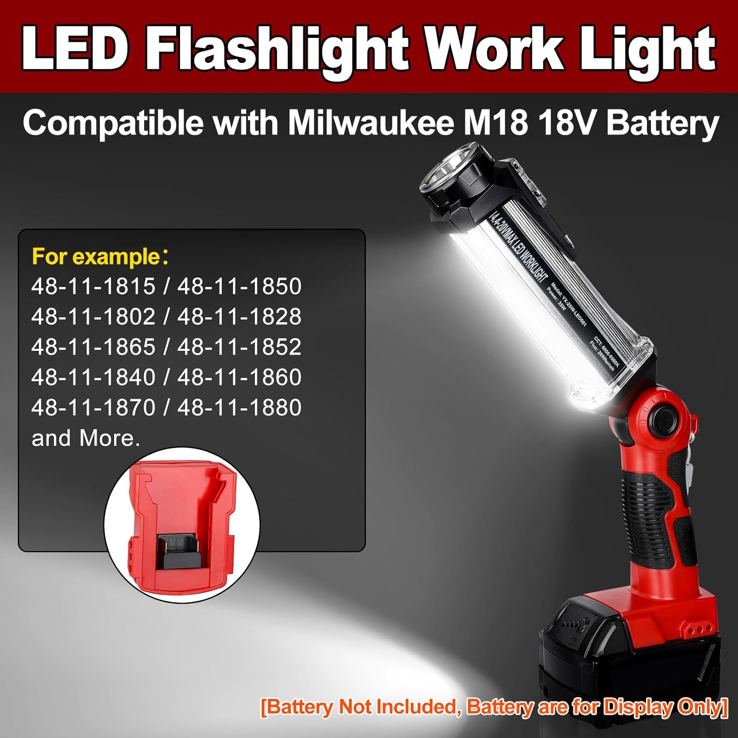 Flashlight Work Light for Milwaukee M18 18V Battery, 35W Floodlight 2000LM Work Lights Spotlight Downlights, Portable Flashlight for Home & Garage Repair, Camping (NO Battery Included)