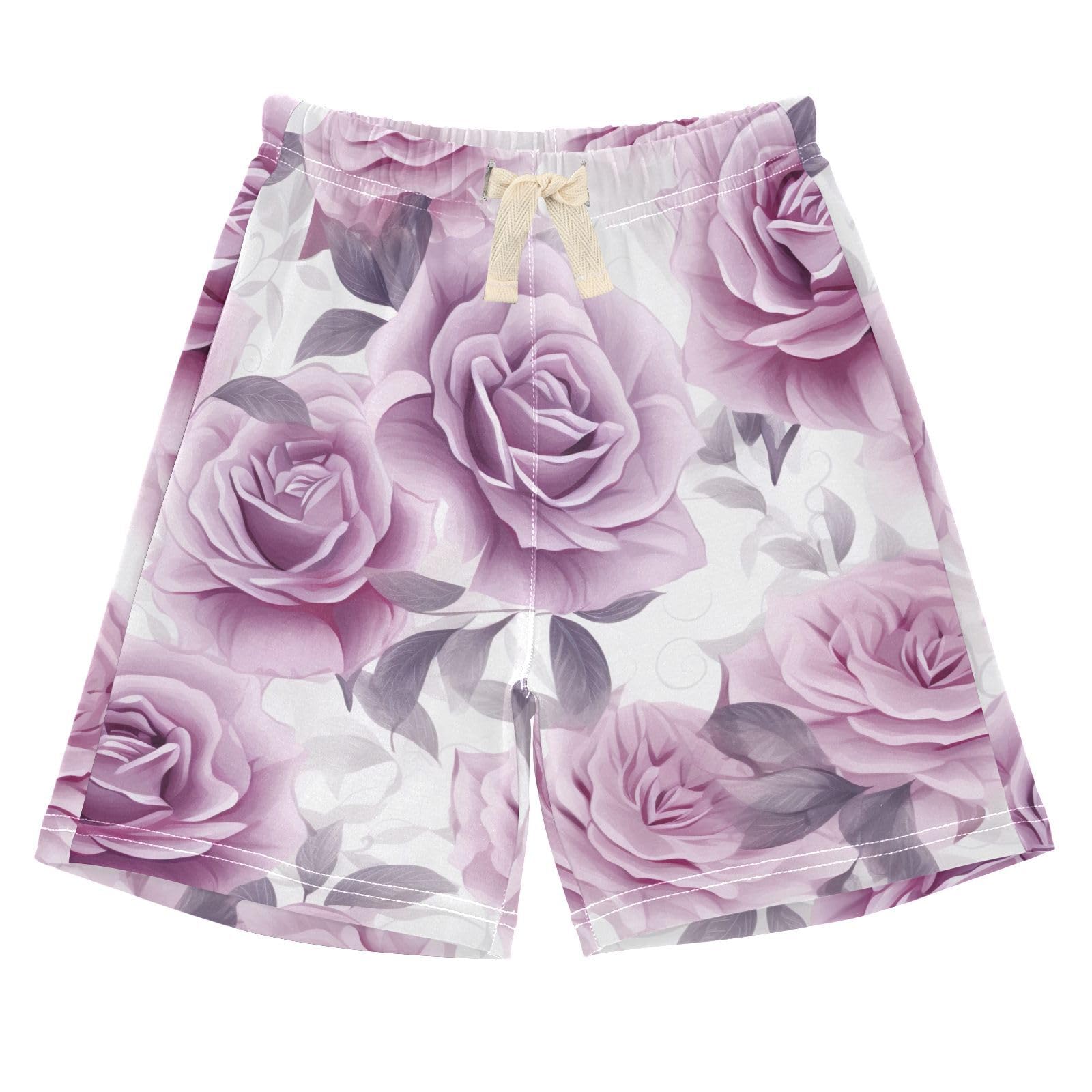 innewgogo White Purple Rose Toddler Baby Boy Girl Cotton Pull-On Shorts Elastic Waist Beach Summer Shorts Kids Pants 4T