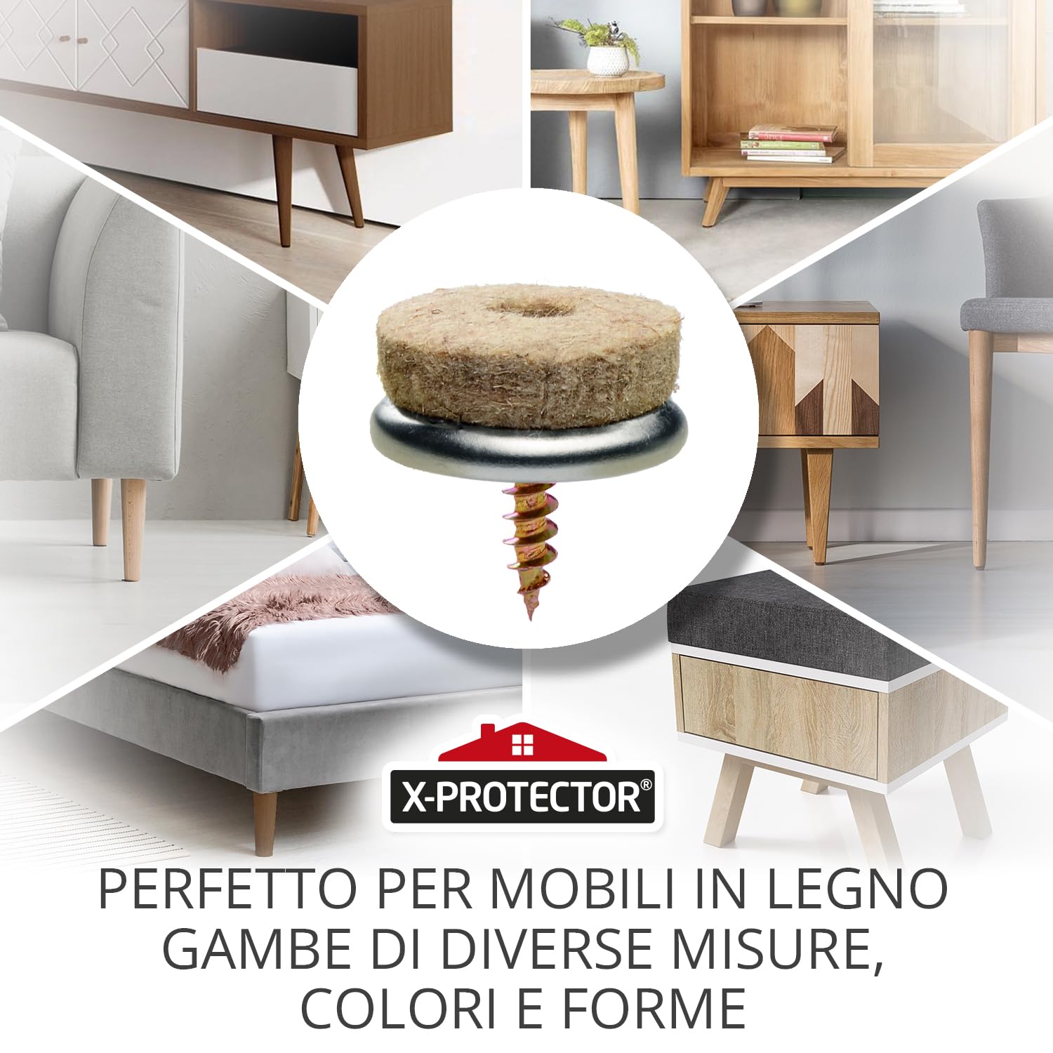 Feltrini con vite X-Protector - 24 cuscinetti per sedie in feltro da 20 mm per pavimenti in legno - Feltrini per gambe di mobili BEIGE - Cuscinetti per mobili per parquet