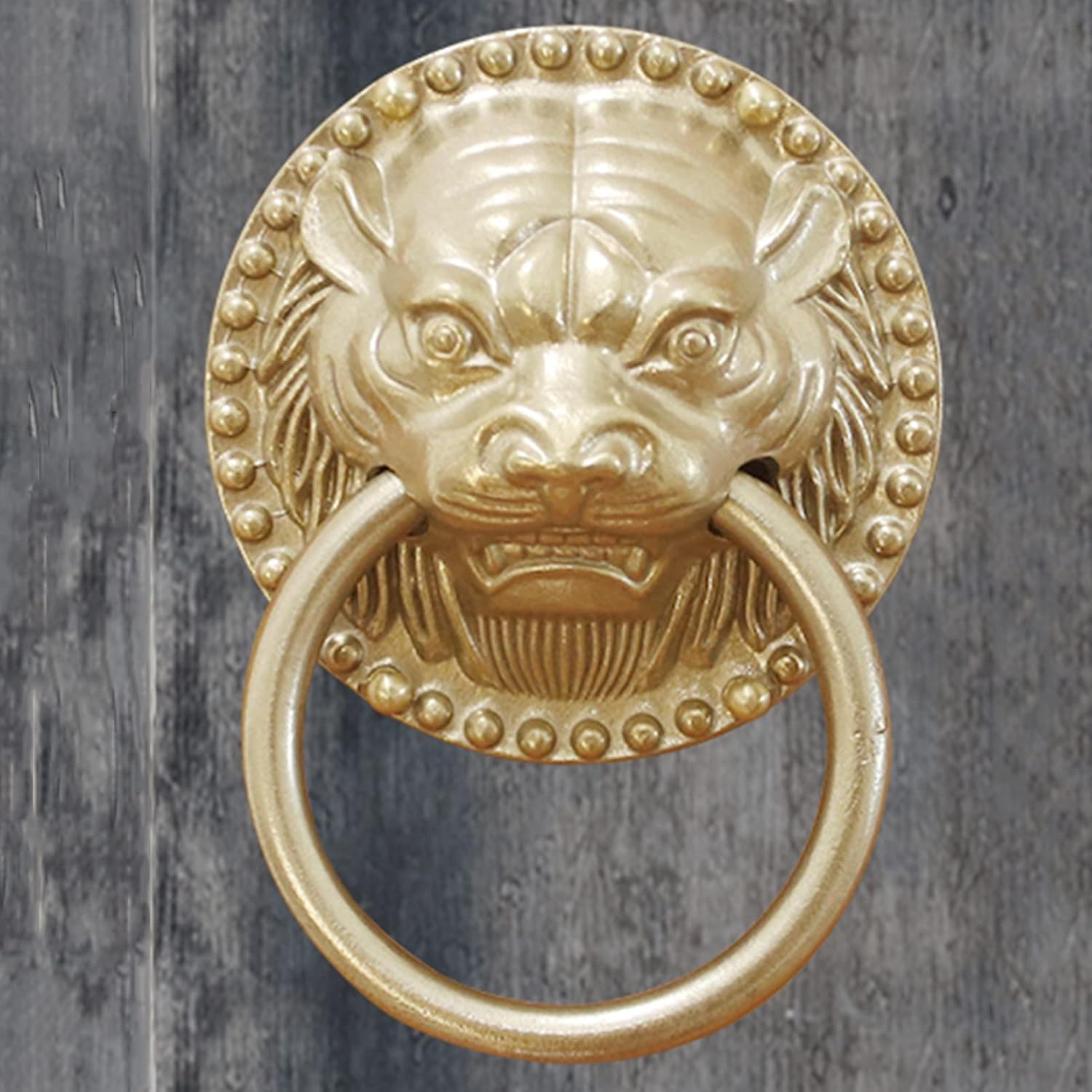 Tiger Head Brass Door Knocker Vintage Thick Copper Door Handle Antique Front Door Garden Wall Decoration Accessories (Size: Diameter 16cm Color: Brass)