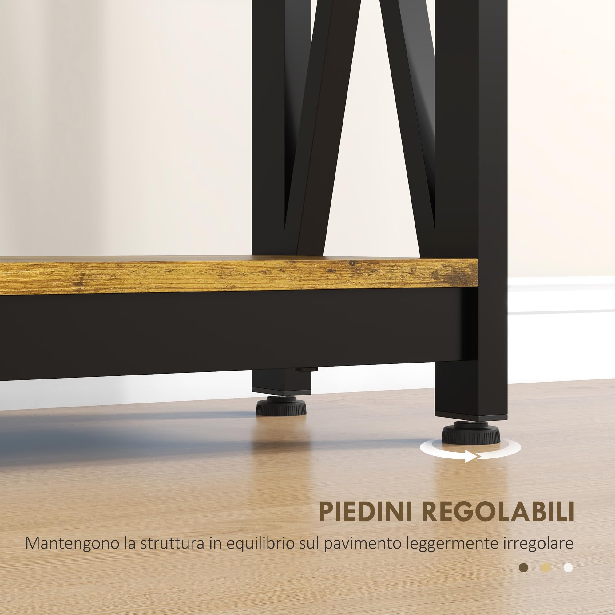 HOMCOM Mesa Consola Industrial con 2 USB 100x24x75 cm Marrón Rústico | Estación de Carga, Mesa de Entrada de 2 Niveles, Marco de Acero, Mueble de Recibidor, para Salón Pasillo