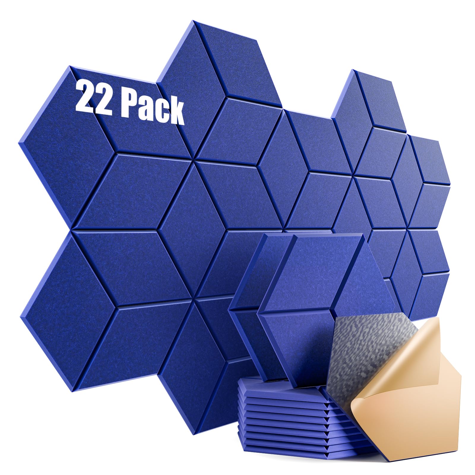 22 Pack Self-adhesive Acoustic Panels 12" X 10" X 0.4" - Sound Proof Foam Panels with High Density, Y-Lined Design, Flame Resistant, Absorb Noise and Eliminate Echoes(Telecom Blue)