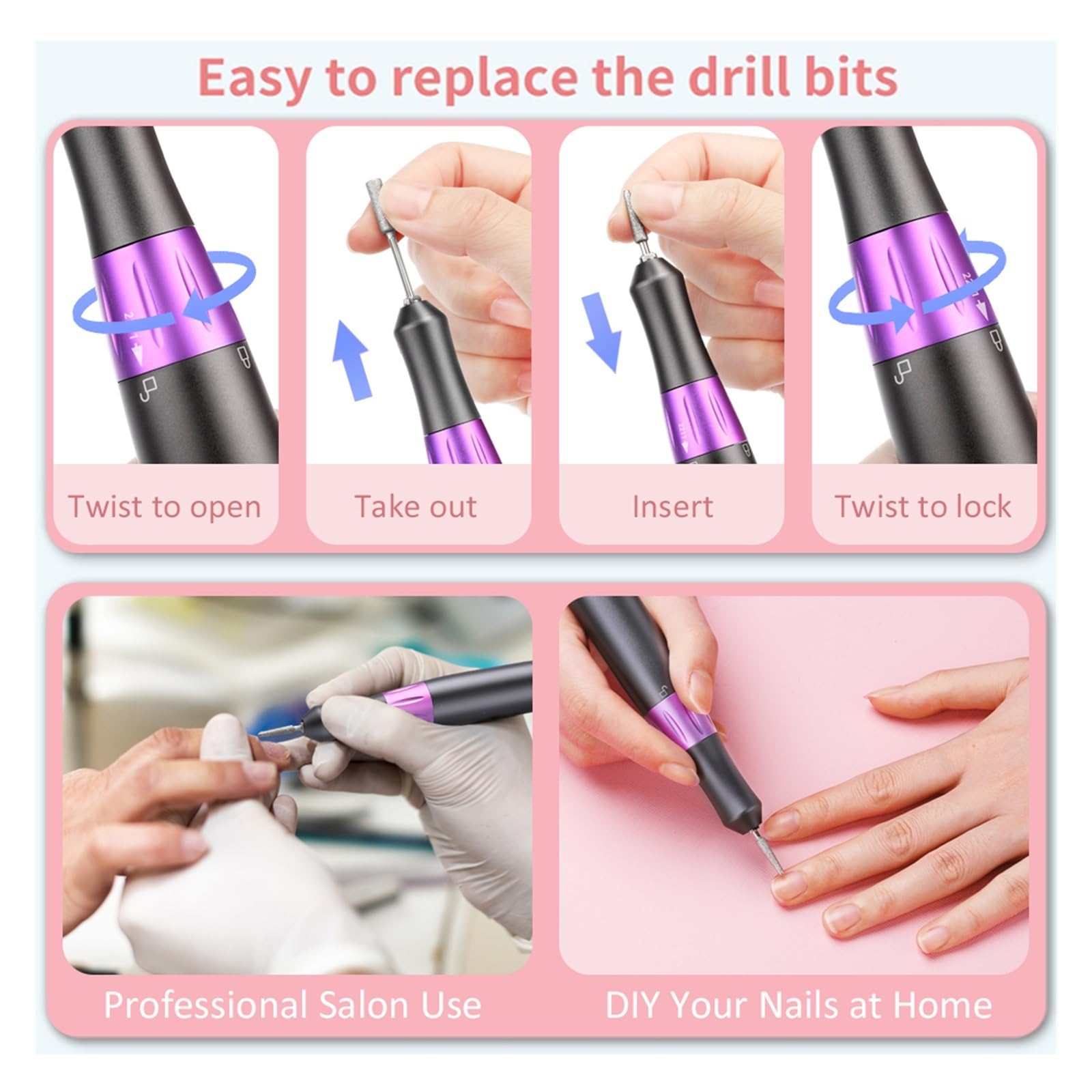 Torno de Uñas Eléctrico, Taladro de uñas de 35000RPM con pantalla LCD, lijadora de uñas eléctrica profesional for juego de herramientas de fresado de manicura