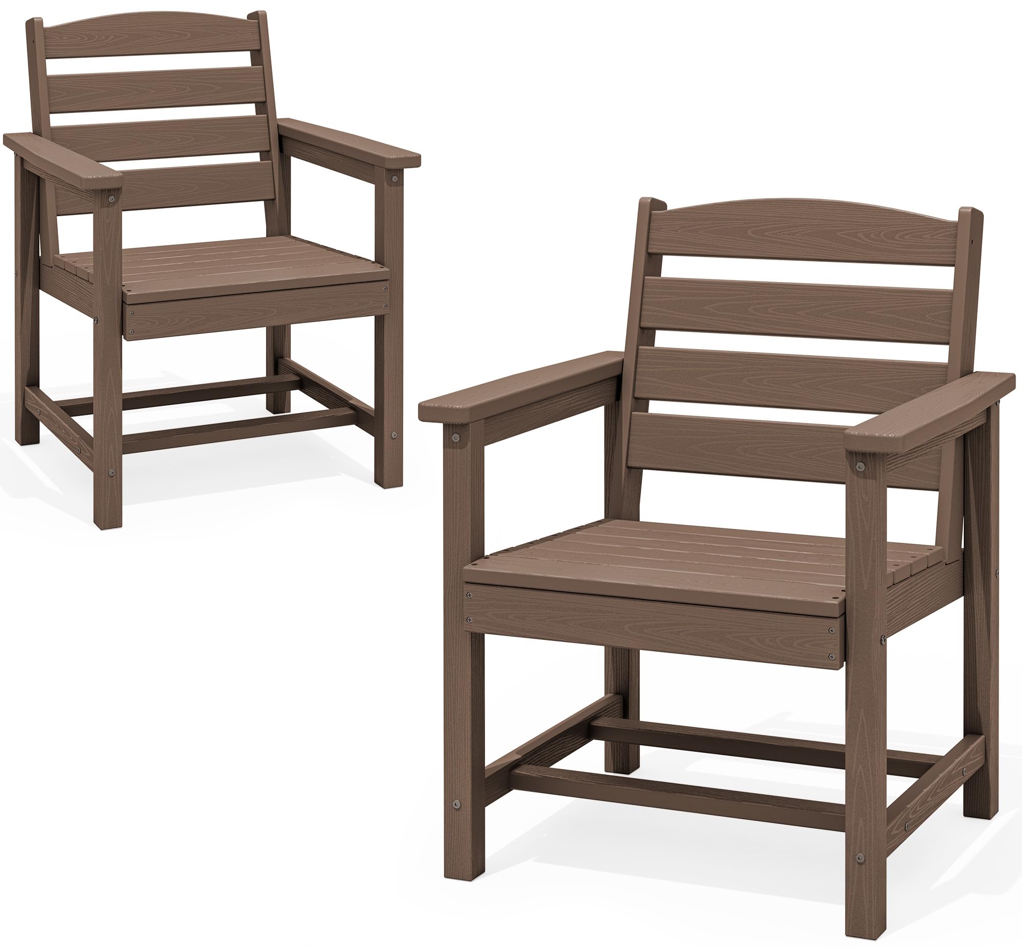 SERWALL Outdoor HDPE Dining Chairs Set of 2 with Arms &amp; Widended Seat,Brown
