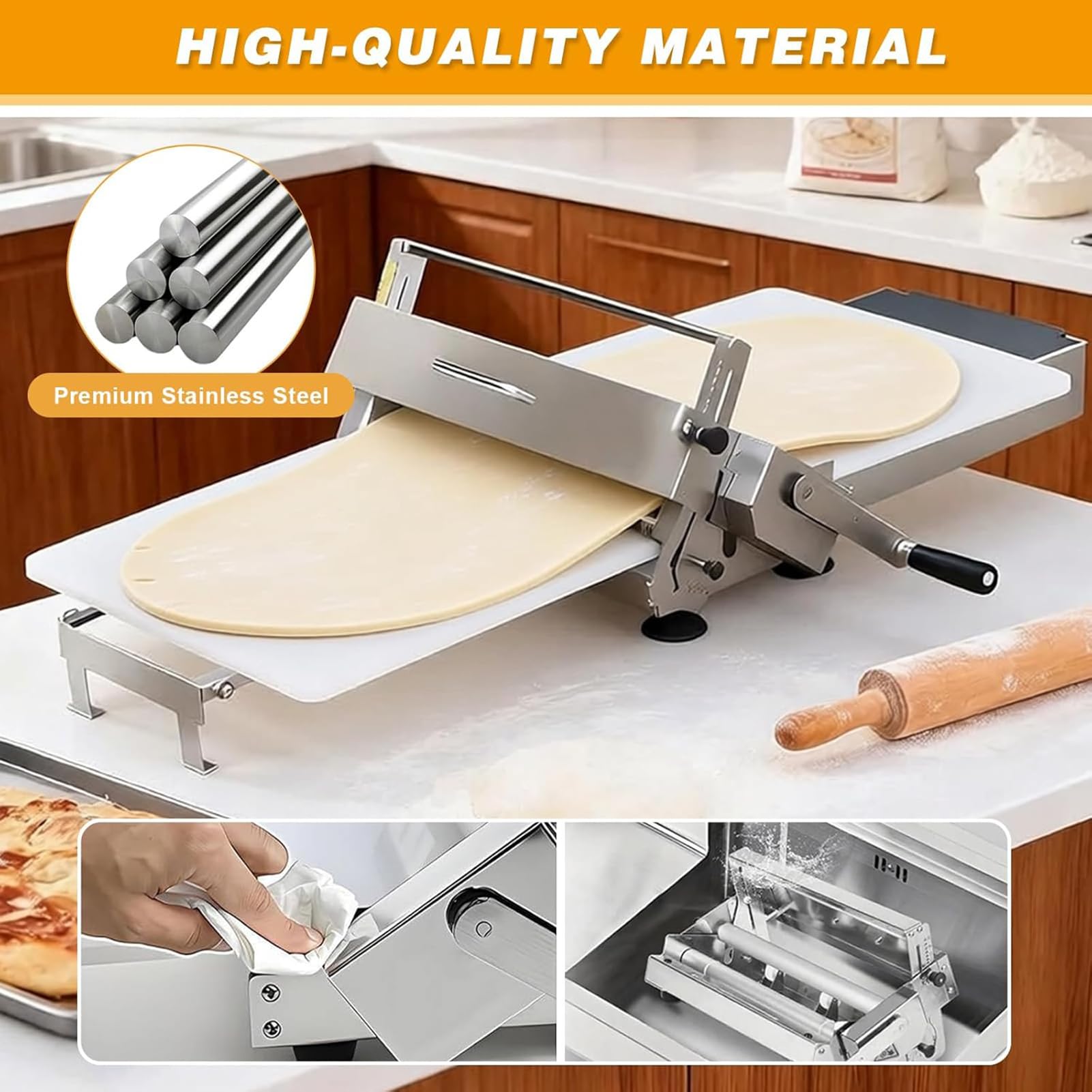 LoJax Gewerbliche Teigausrollmaschine, Faltbare Professionelle Teigrollmaschine, Einstellbare Teigdicke 0-25mm Für Gebäck, Pasta, Pizzateig Und Croissants, Croissant-Teiglaminator