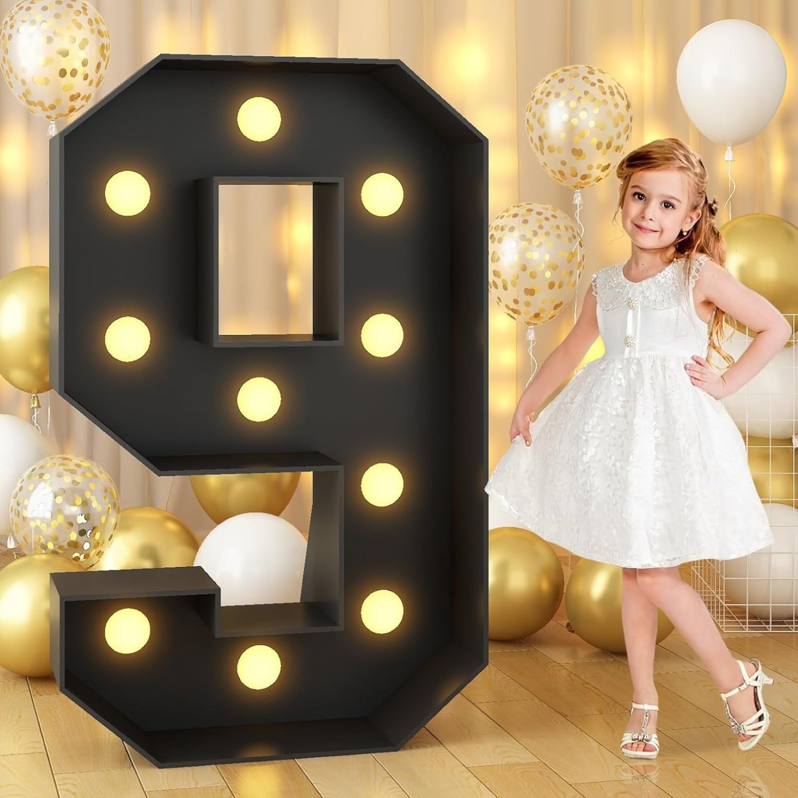 120CM/4FT Black Frame Light Up Number 9, Marquee Light Up Numbers, Mosaic Giant Marquee LED Light, Anniversary Party Decorations, Birthday Wedding DIY Decor