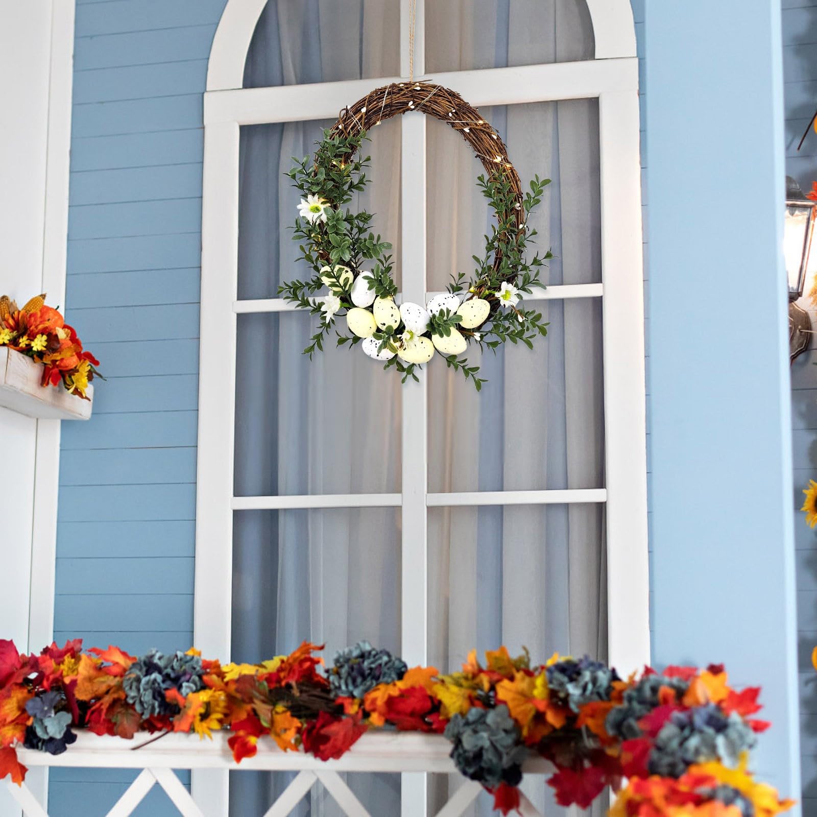 Ghirlanda Decorativa, Ghirlanda Pasquale, Ghirlanda Primaverile Extra Large, Ghirlanda Fiori, Decorazione Appendere alla Porta, Combinazione Legno Naturale e Fiori Che Danno Una Sensazione