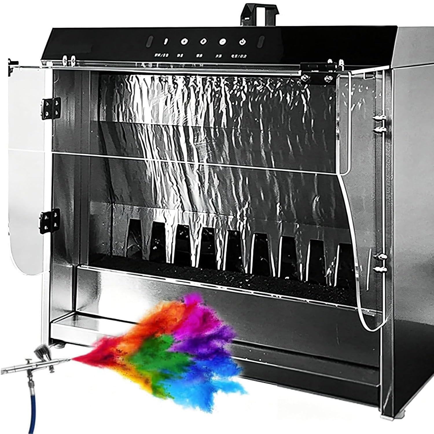 Water Curtain Paint Spray Booth, 180W Spray Booth with Waterfall, Intelligent Water Curtain Paint Spray Booth, Airbrush Spray Booth 2200 L/H Flow, 33cm Workbench with 3 Color LED Lights, for Painting