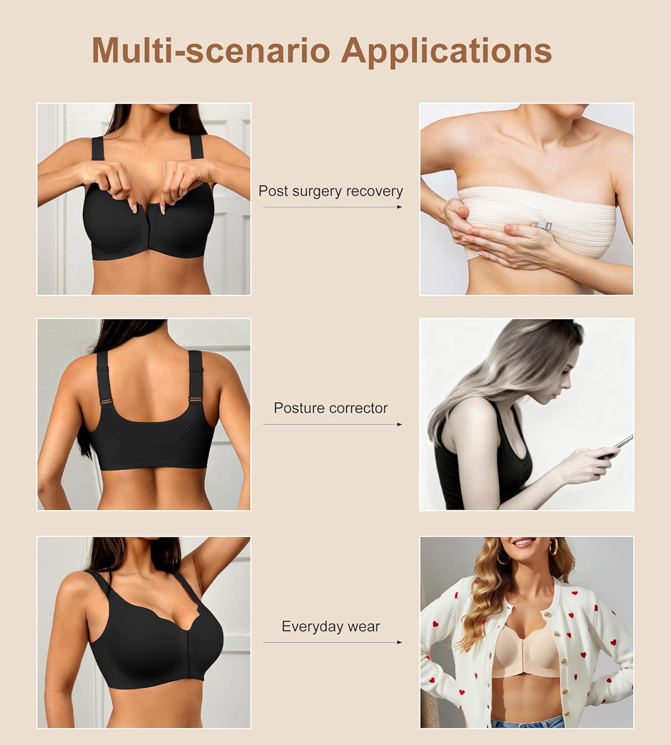 SHARICCA Women's Jelly Front Closure Bra Wireless Full Coverage Widen Strap Padded Posture Corrector Bra - Image 4