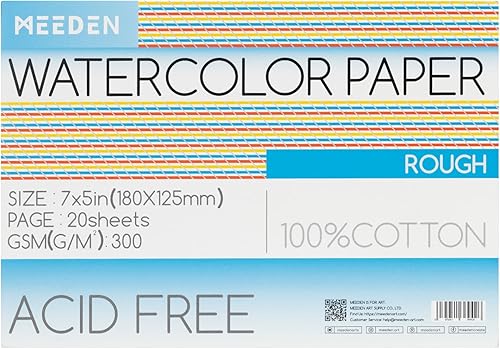 MEEDEN Bloque de papel de acuarela, bloc de papel de acuarela 100% algodón de 20 hojas, 140 libras10.58 oz, papel de arte sin ácidos para acuarela,