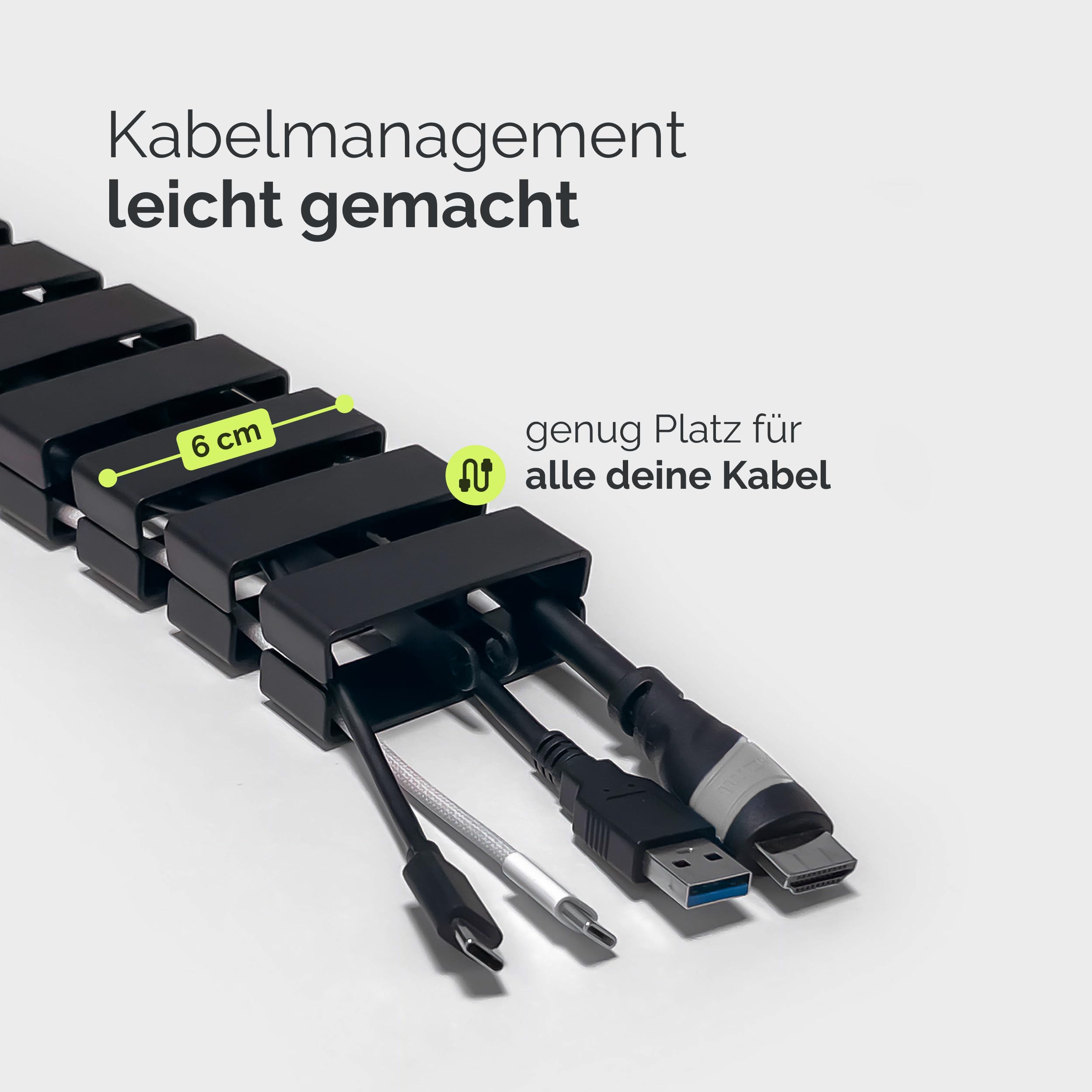 VALU Kabelführung Schreibtisch 128cm Flexibles Kabelmanagement mit Schraub- oder Klebemontage inkl. 4 Magnete & 3 Kabelhalter