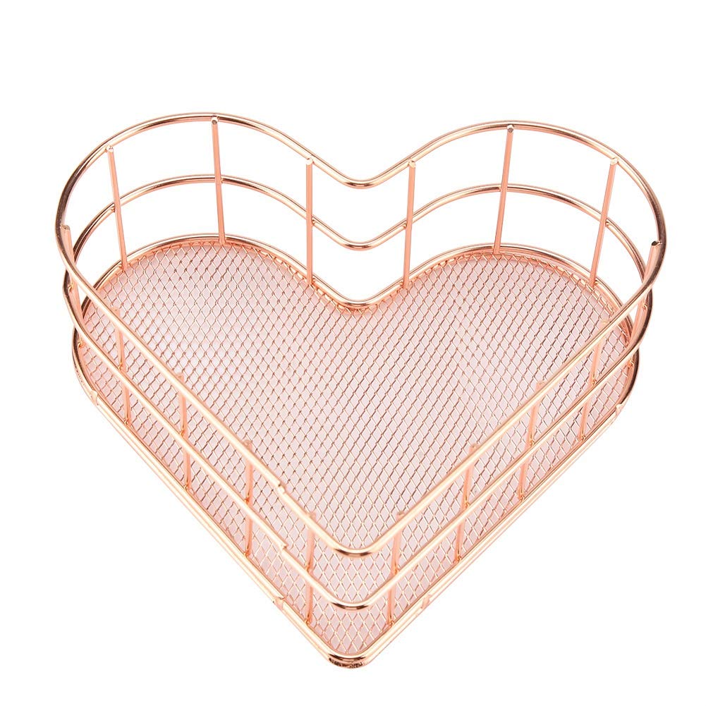 Cesta de almacenamiento de corazón oro rosa de hierro para hogar y oficina