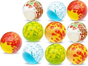 ARSUK Large Handmade Glass Marbles - 10pcs (25mm) Multi-Colour Set for Sports, Indoor & Outdoor Games (10 Pcs Doted Marbles)