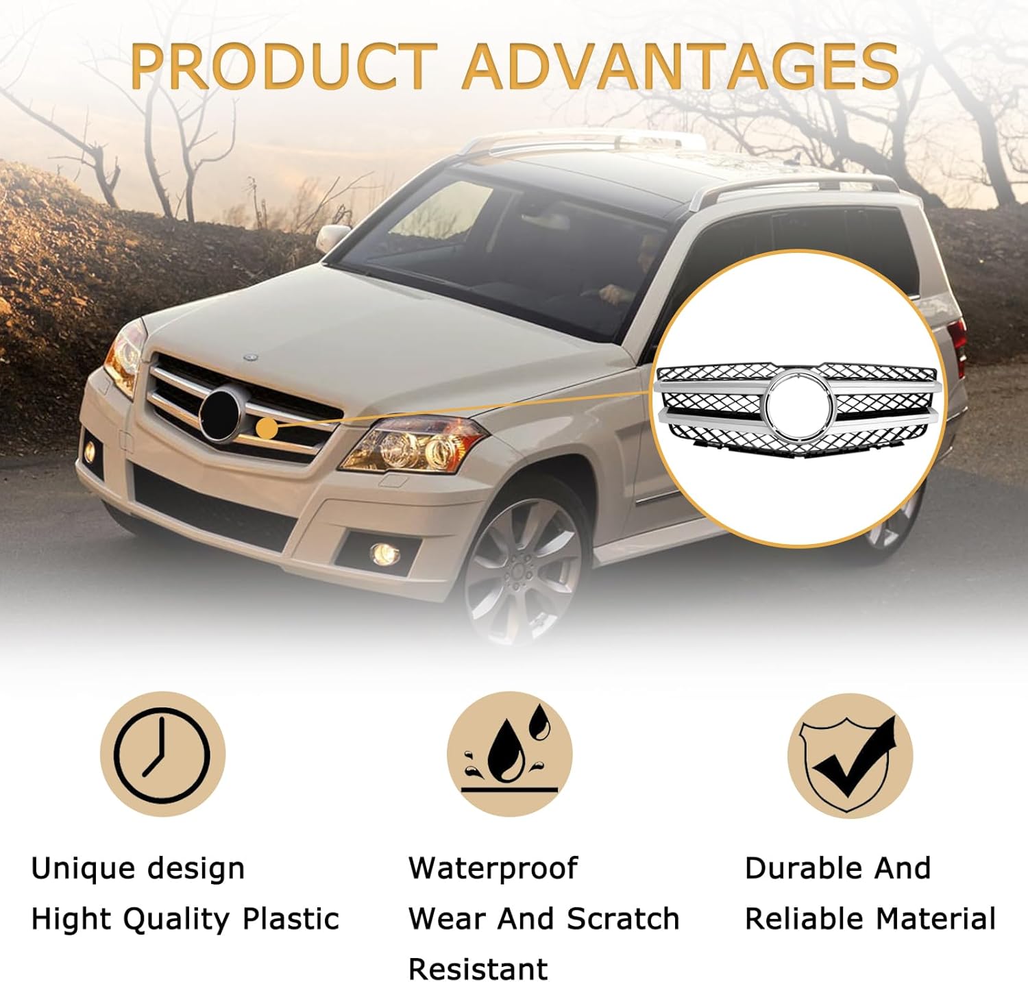 Grill Front Grille Compatible for Mercedes Benz X204 GLK250 GLK350 2010 2011 2012 2013 2014 2015 (GLK Style-Old)