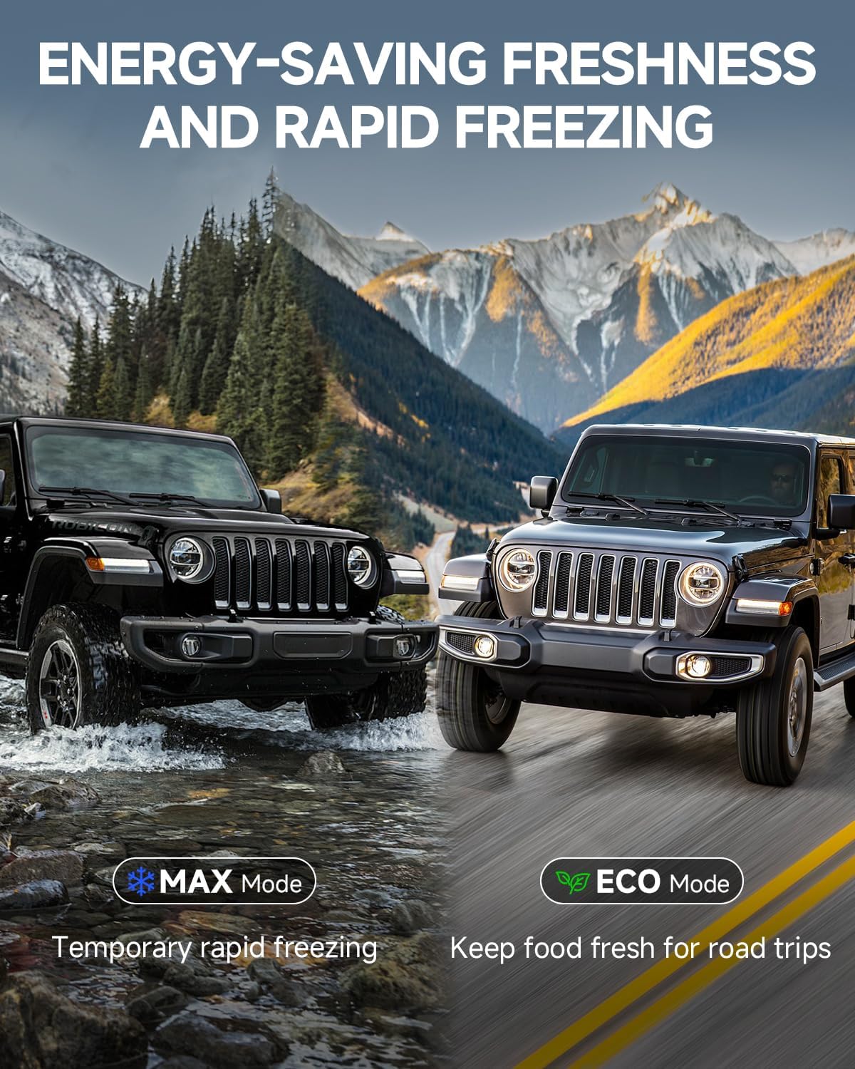 BODEGACOOLER dual zones showing different temperature settings for various items like ice cream, drinks, and food.