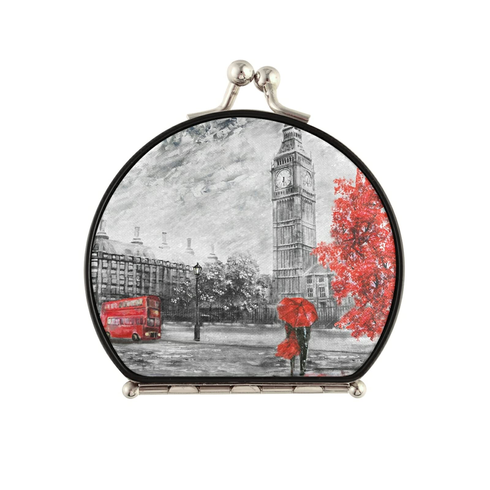 xigua Romantic Couple in London Compact Makeup Mirror with Magnification Lens, Portable Travel Makeup Mirror, Elegant Handheld Folding Mirror for Handbag, Purse, Pocket